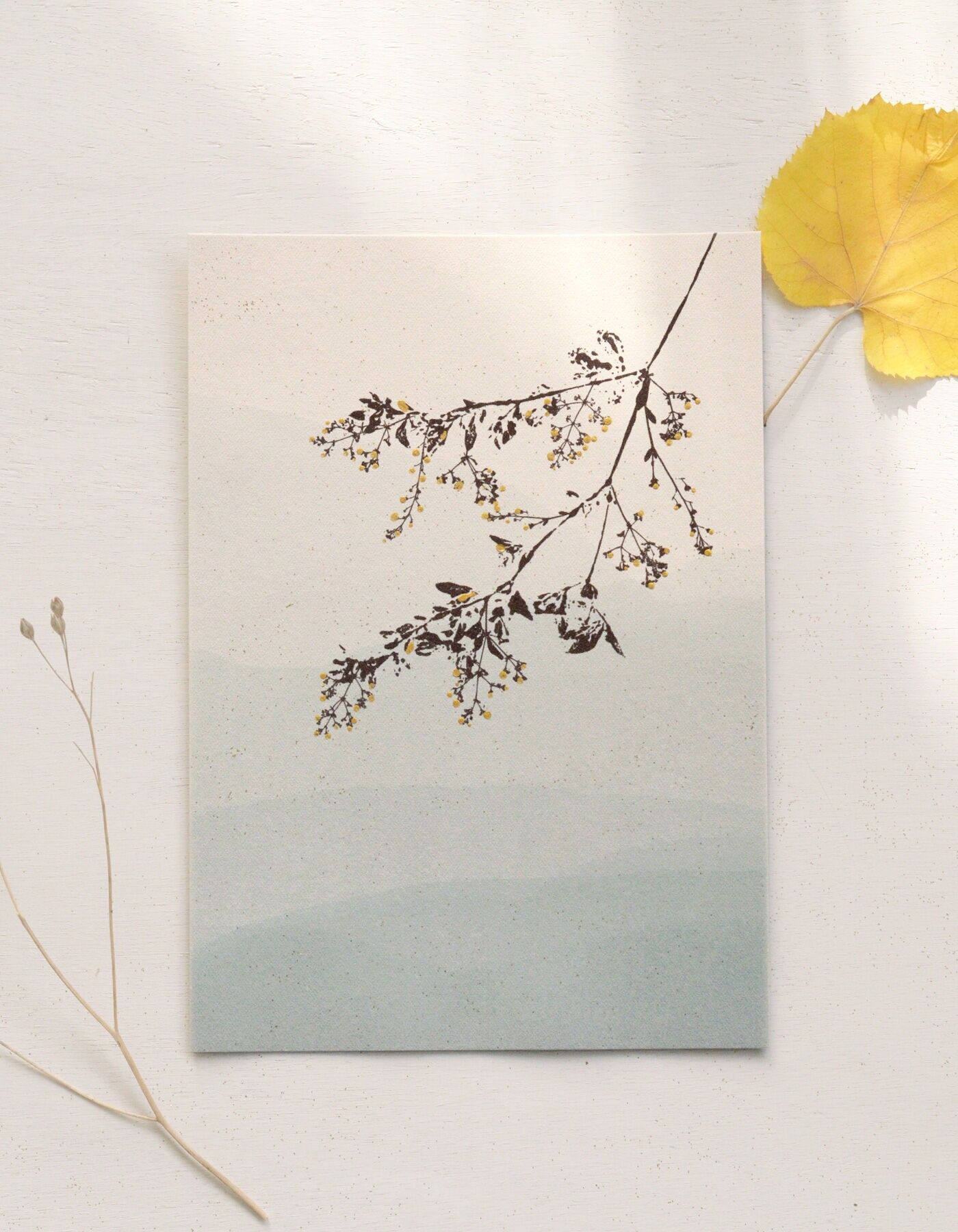 Piccolo poster "Winter Shore" - acquerello dorato fatto a mano • decorazione unica • A5