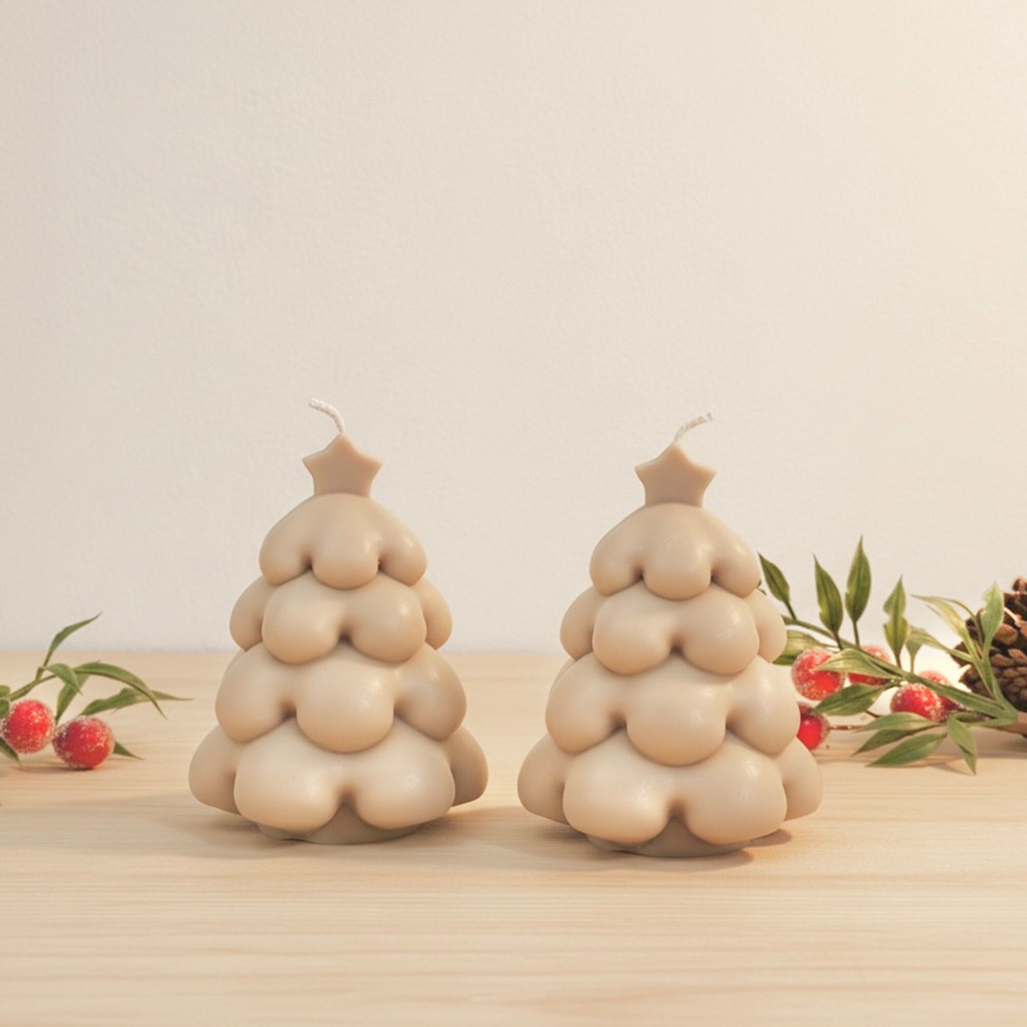 Candela per albero di Natale beige e decorazione natalizia - Candele di Natale