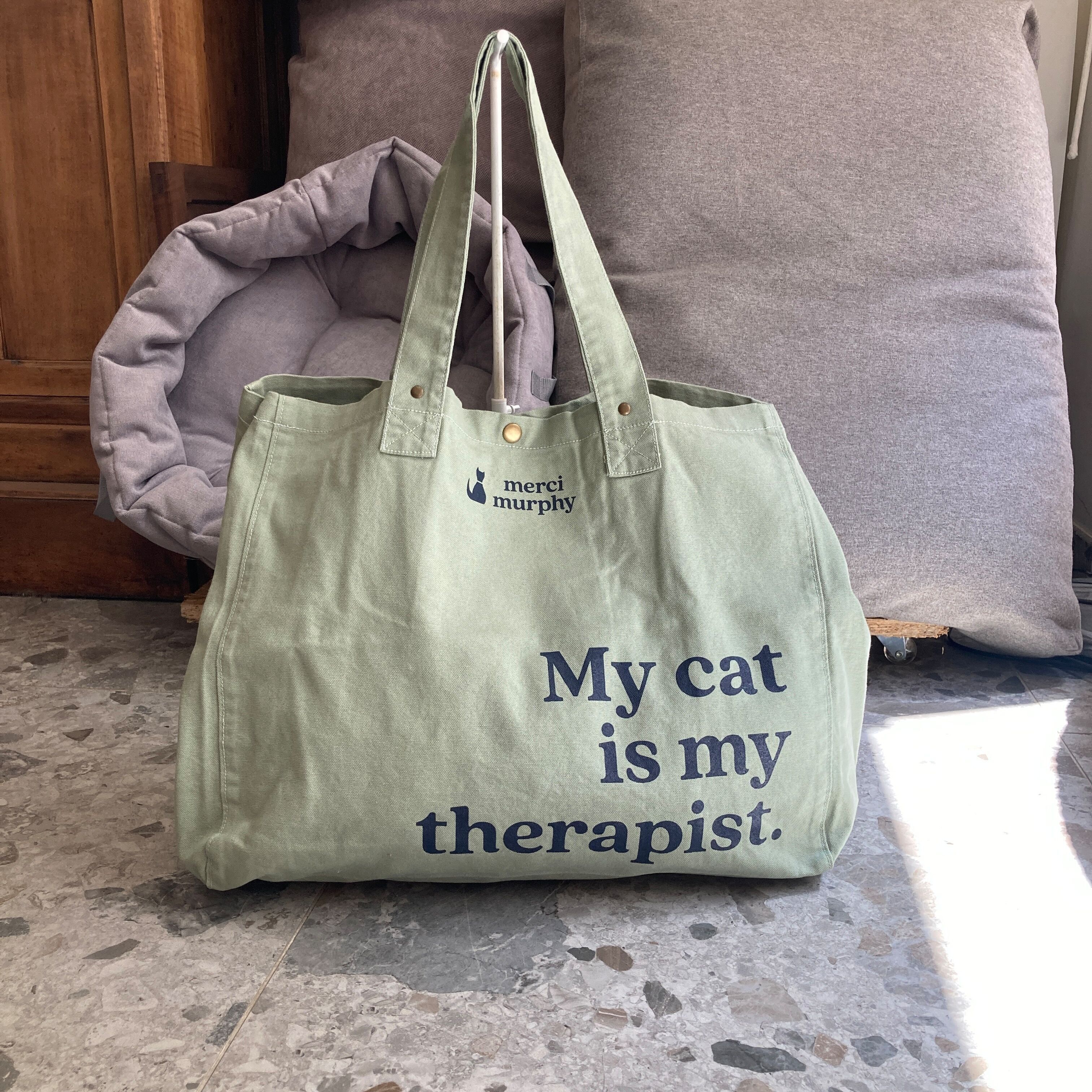 Maxi cabas - vert d'eau - My cat is my therapist