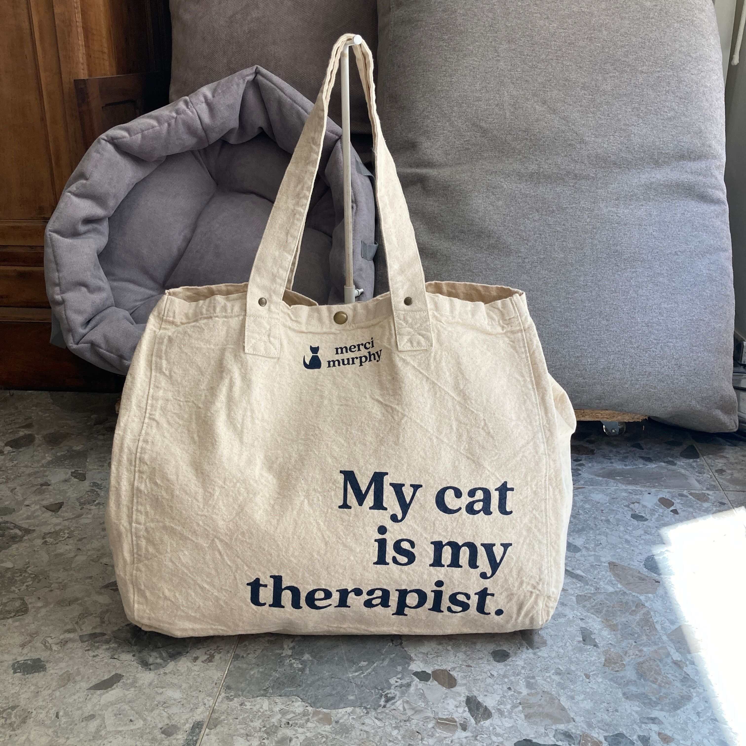 Maxi cabas - écru - My cat is my therapist