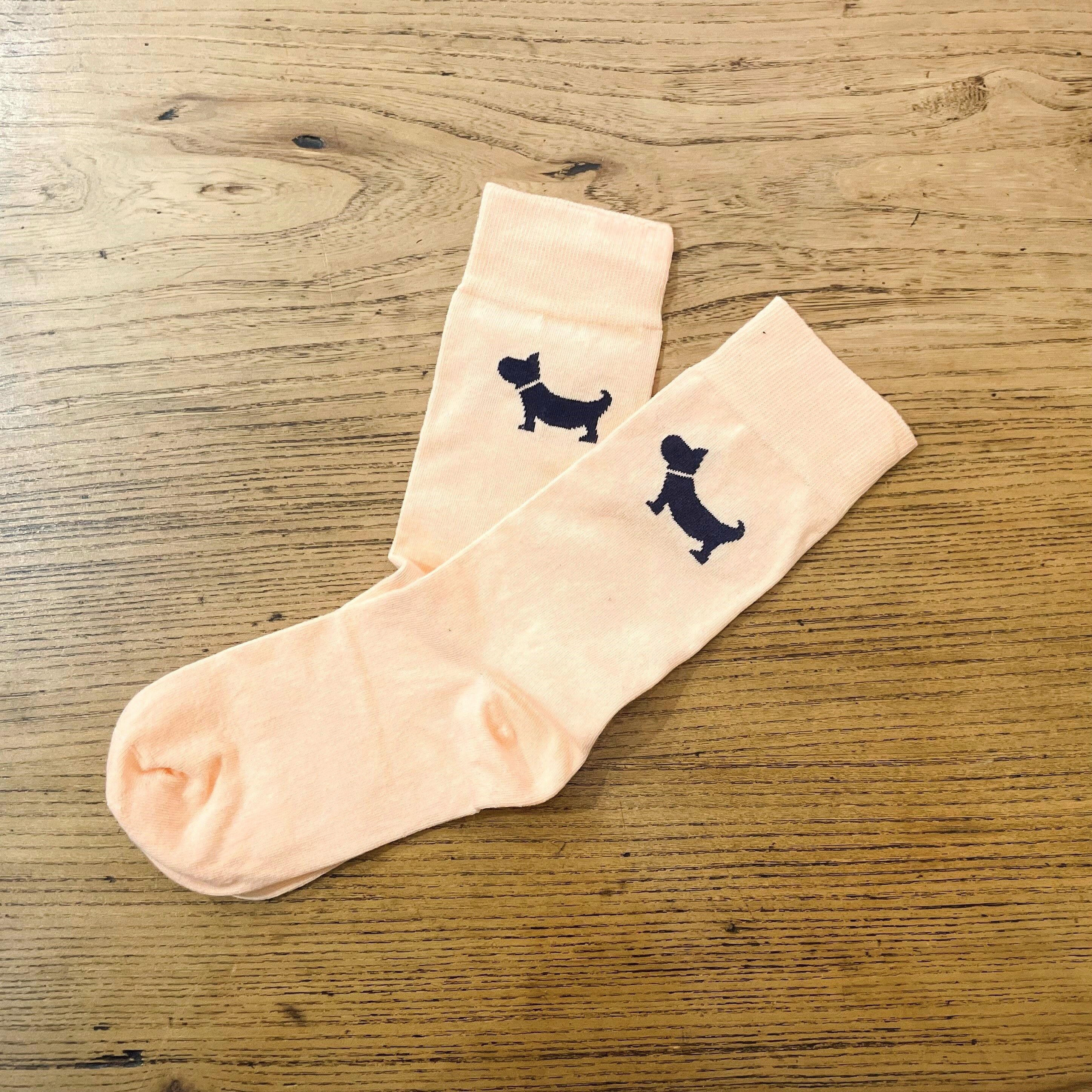 Chaussettes en coton - roses avec chien bleu