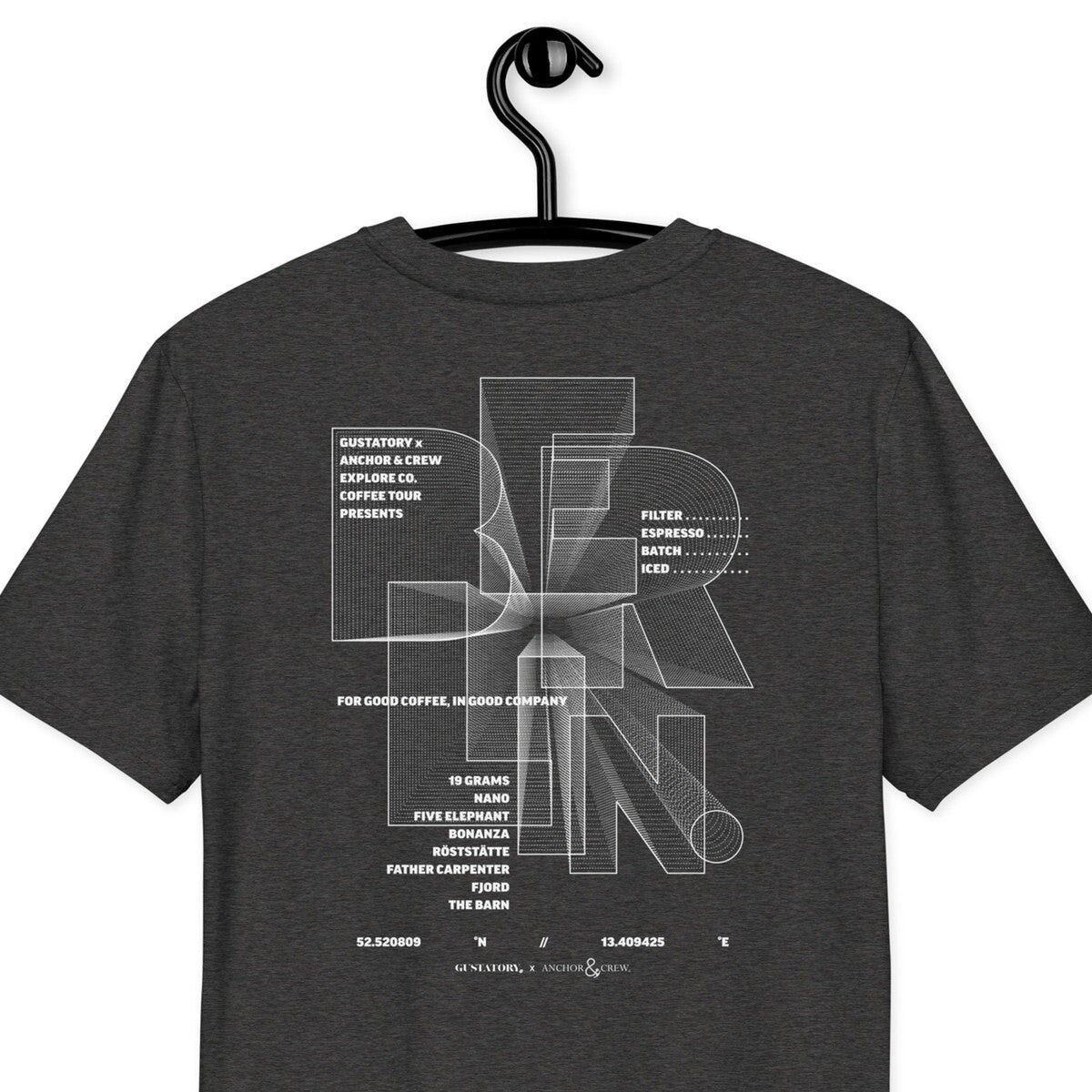 GUSTATORY Berlin Coffee Scene T-shirt in cotone biologico ricamata