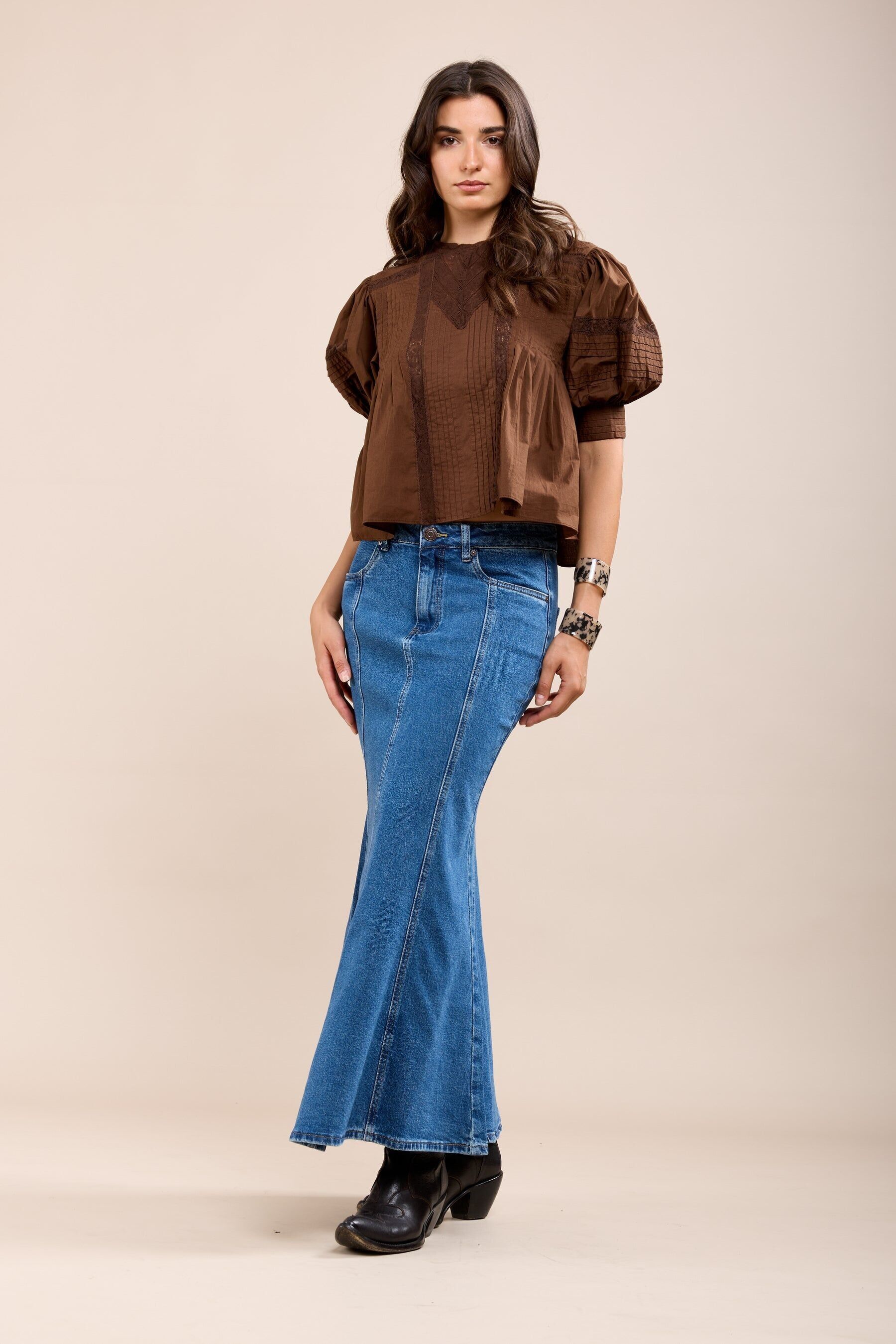 Toxik3 jupe denim stretch longue trompette