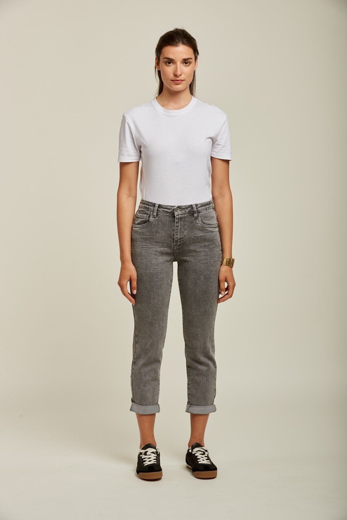 Toxik3 jean boyfriend stretch à revers gris