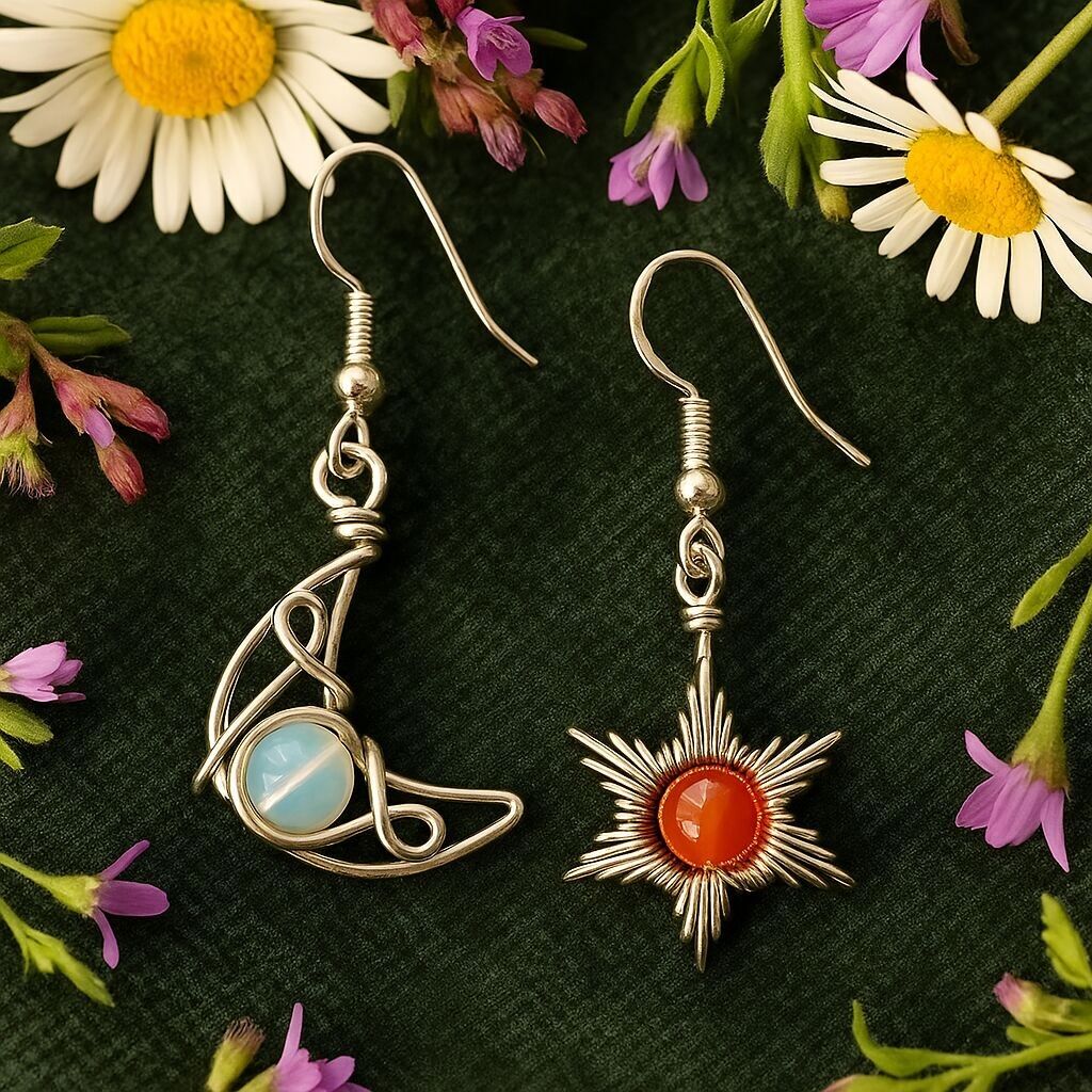 Orecchini asimmetrici sole e luna