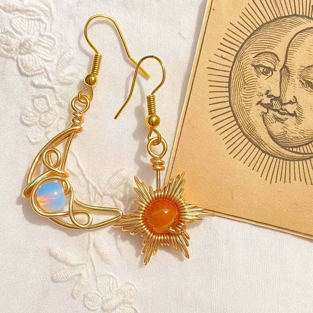 Orecchini asimmetrici sole e luna