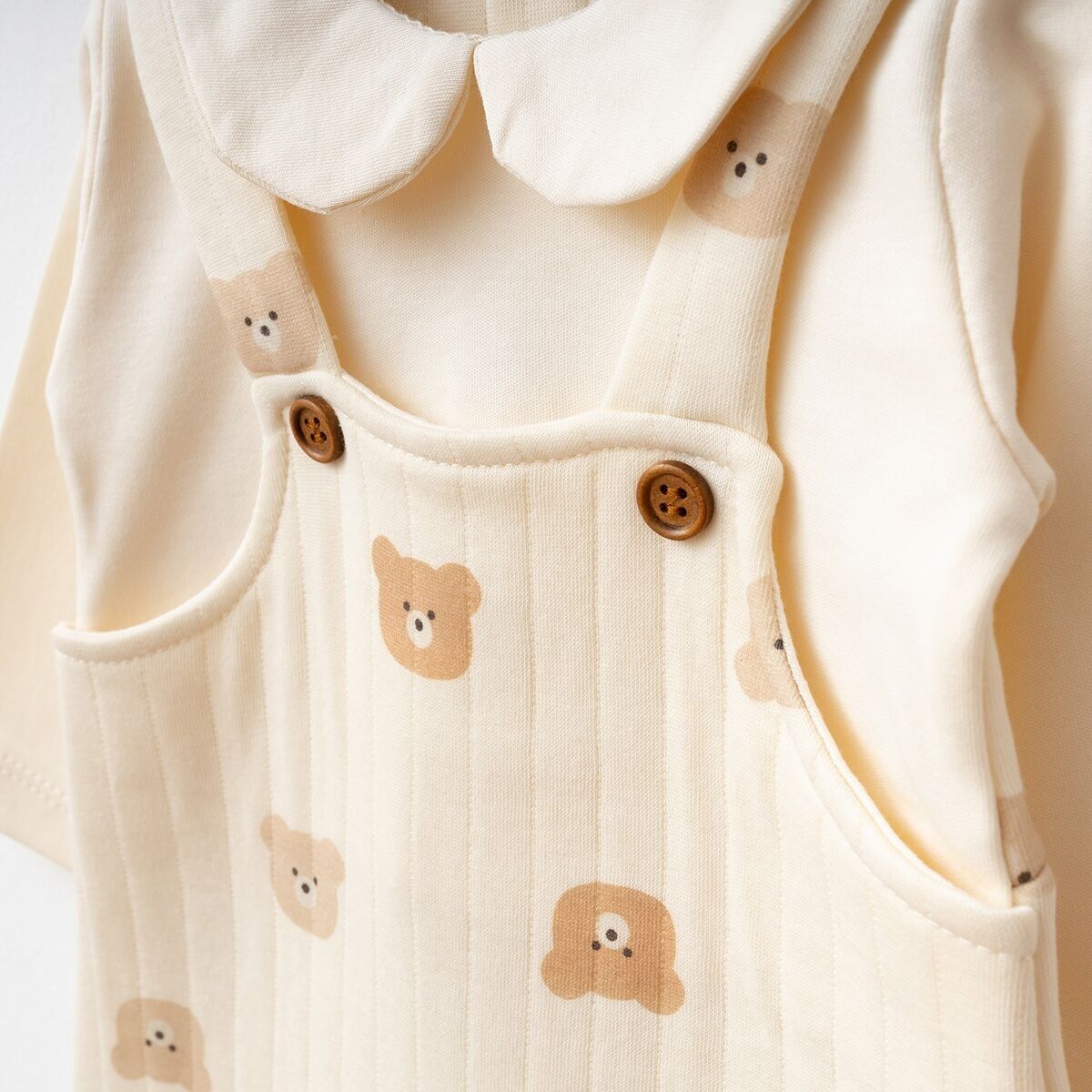 A Pack of Three Sizes Unisex Quilted Bear Overall Set with Booties | 3–6–9 Months