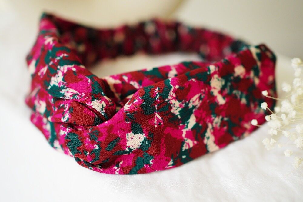 Léonie Headband Plum and Dark Green Print