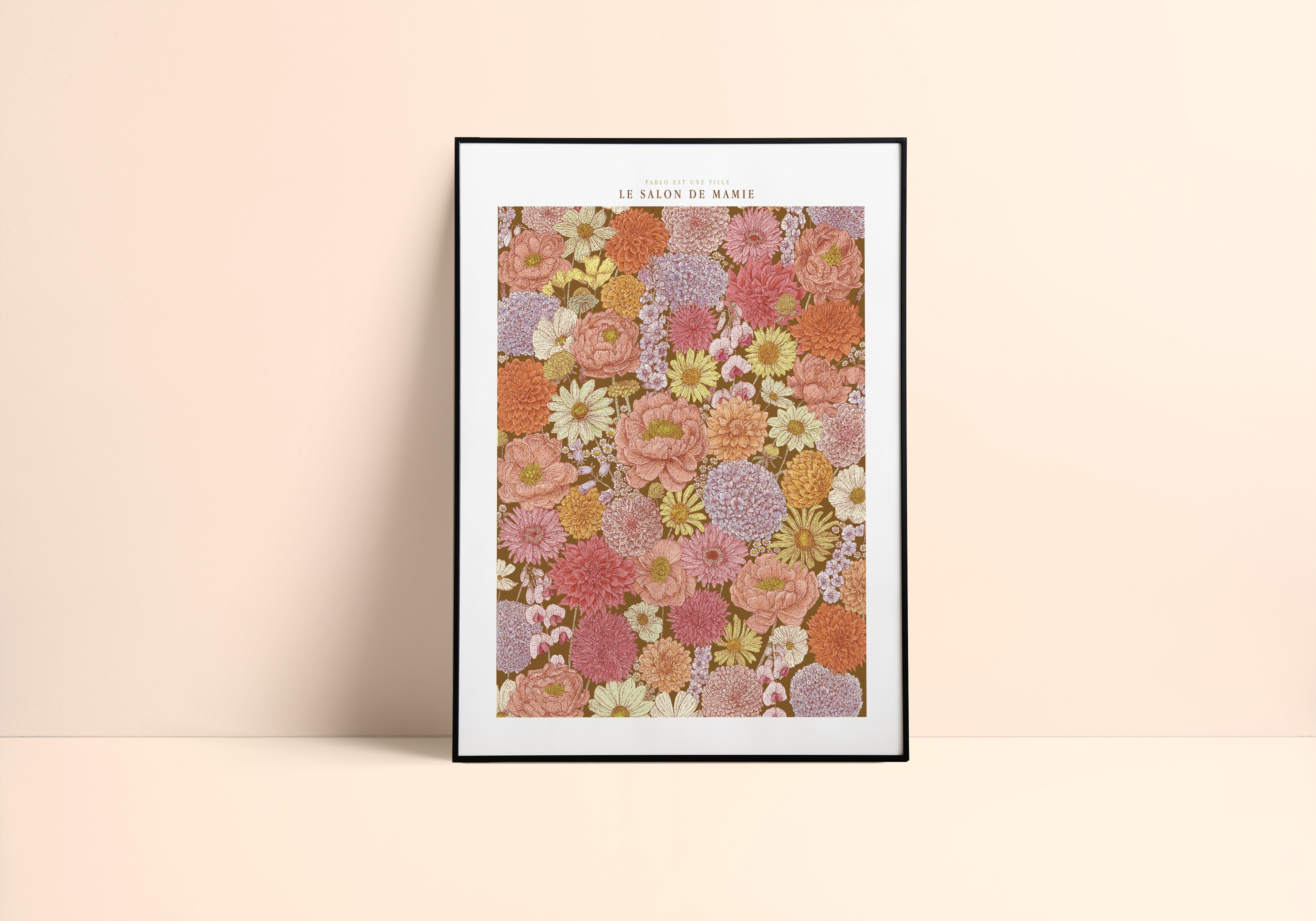 Illustrated poster 30×40 cm – Standard frame format – In Grandma’s living room – Floral motif