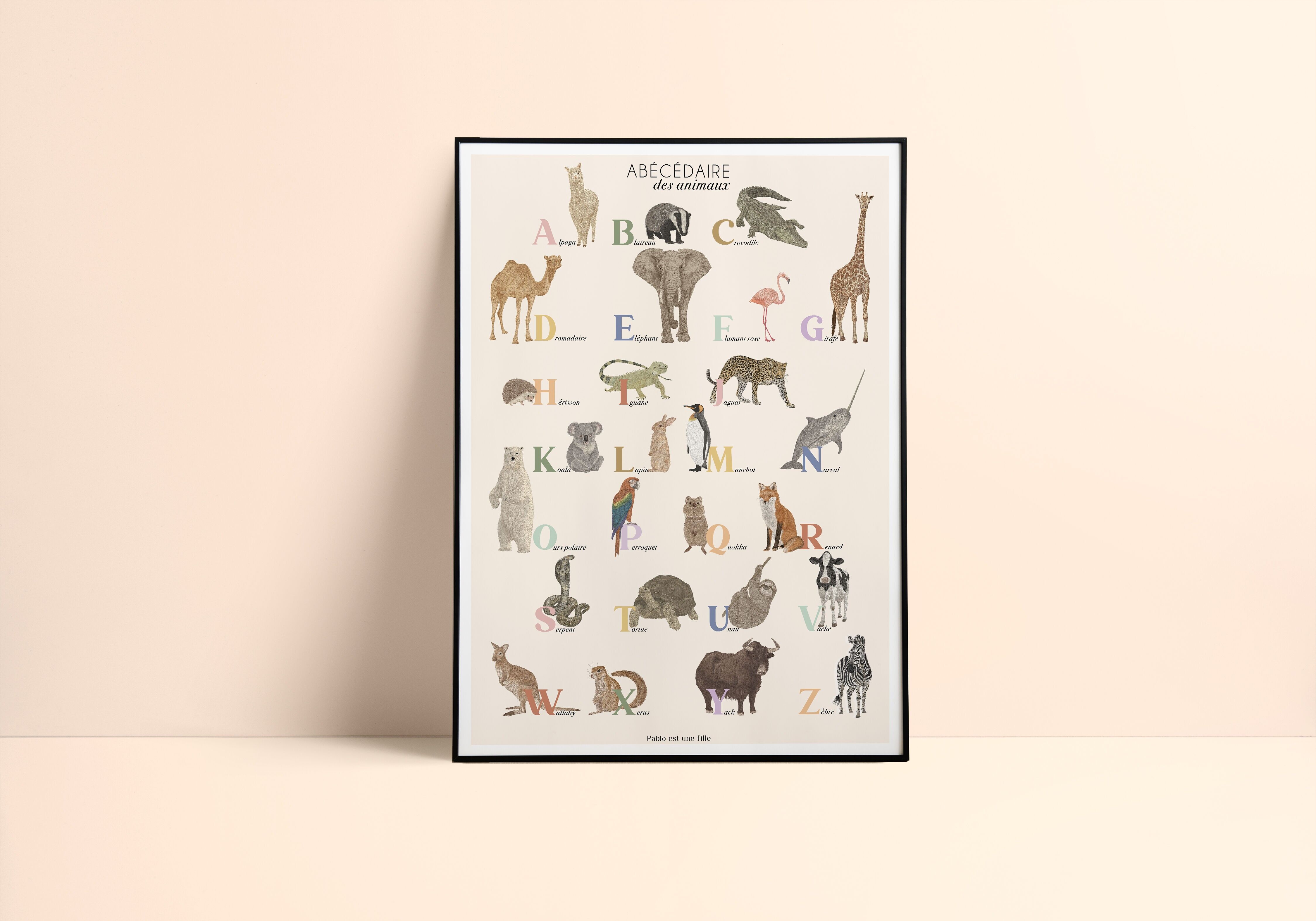 Illustrated poster 30×40 cm – Standard frame format – Animal ABC