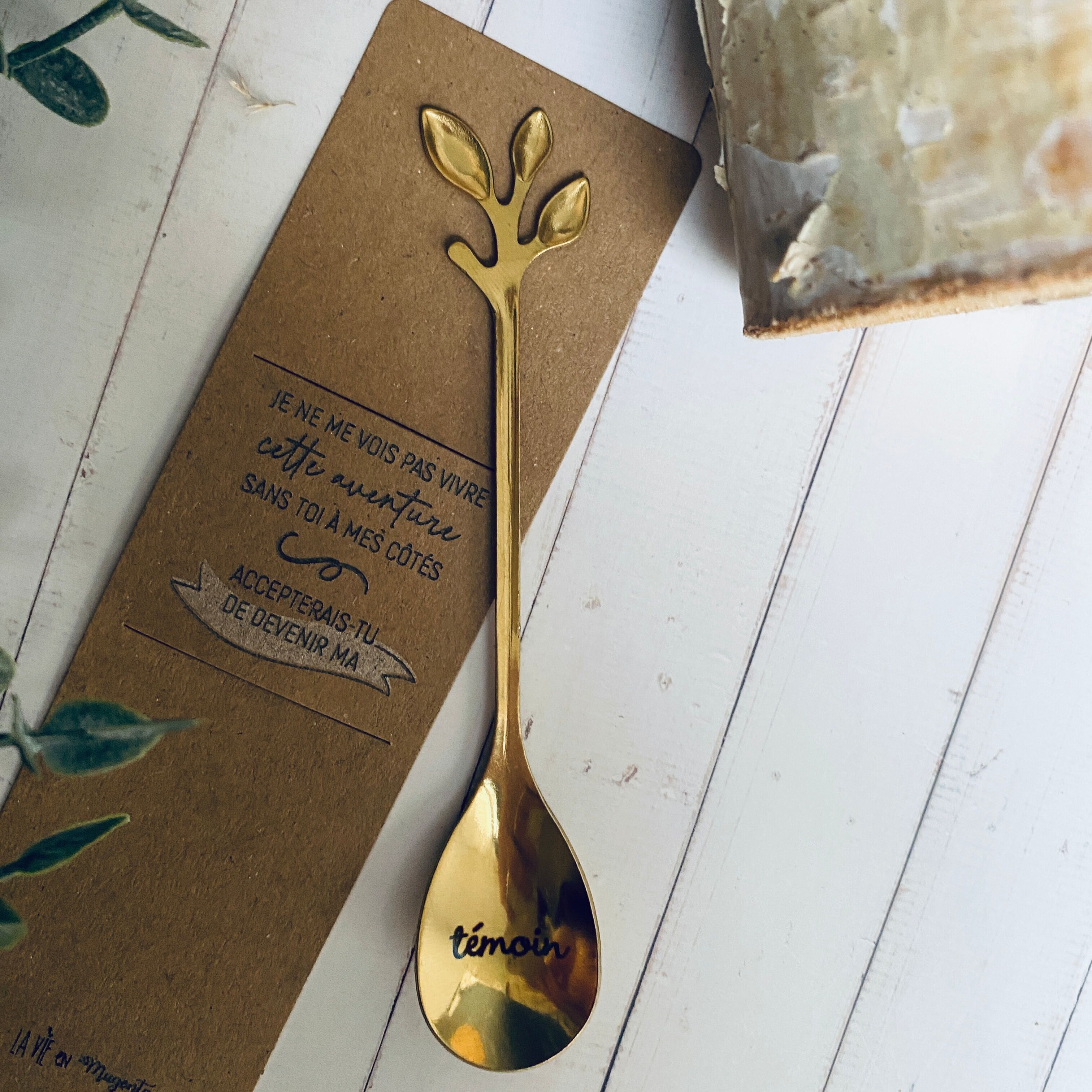 Gravierte Goldlöffelkarte – Hochzeitsanzeige – Trauzeugenanfrage – Zartes & symbolisches Geschenk