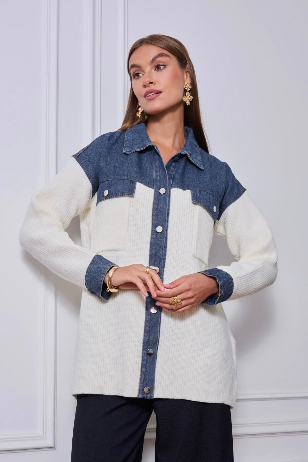 Camicia effetto denim e rete - 2631