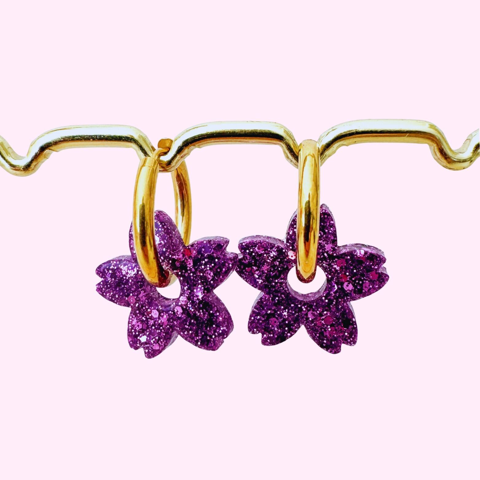 Glitter earrings - Tiare flower - Purple