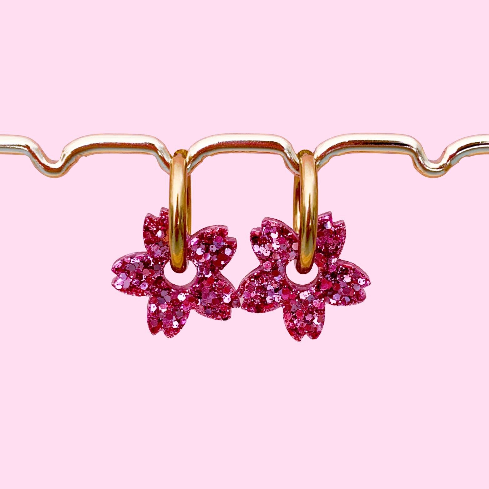 Glitter earrings - Tiare flower - Pink