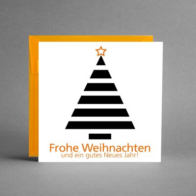 AUSDRUCKSSTARK MIT ORANGE: 5 Weihnachtskarten "Weihnachtsbaum schwarz-weiß" inkl. Kuverts