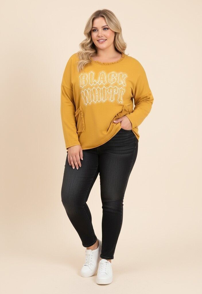 Gelbes T-Shirt mit Ripp-Effekt in Übergröße (T11721)