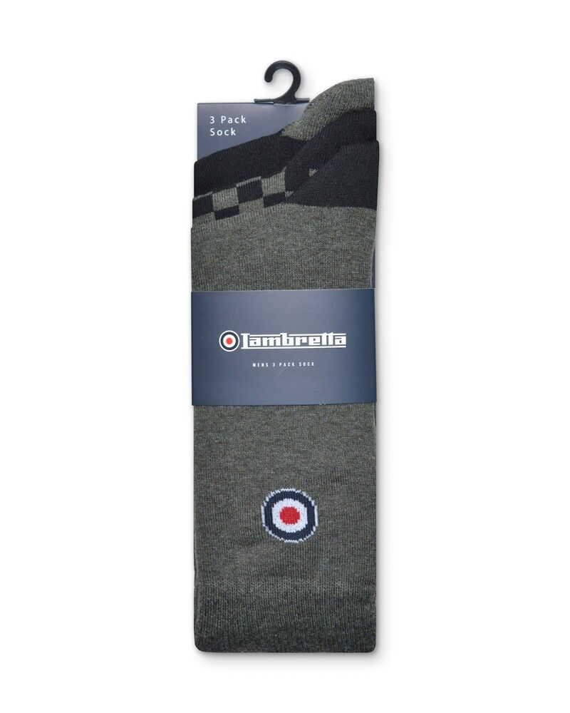 Confezione da 3 calzini a quadri color cachi/nero