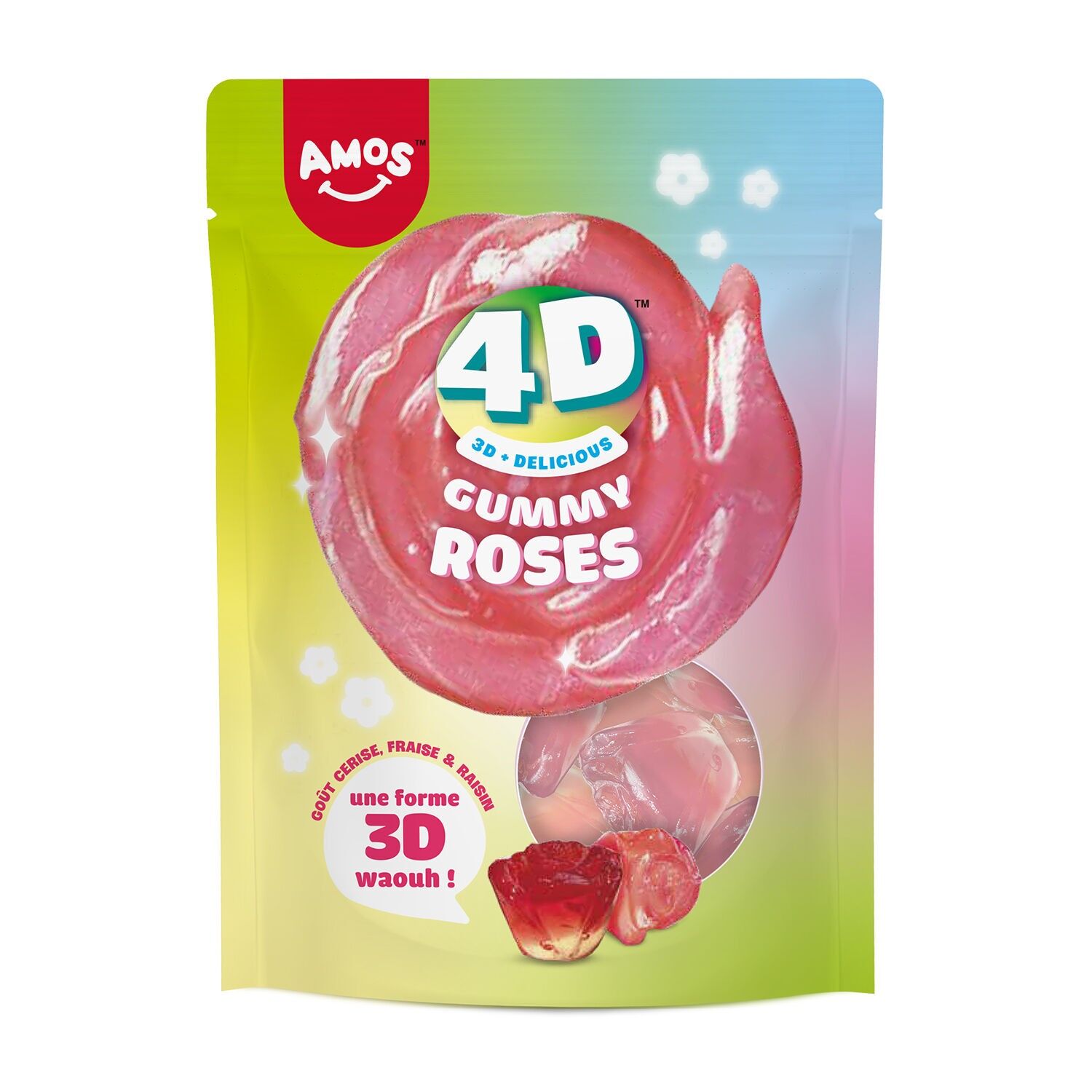 Amos 4D Creative Roses - Soft Gummy Candies with Delicate Fruity Flavor - 12 Resealable Bags x 120g