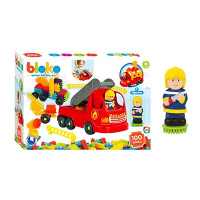 Coffret 100 Bloko + 1 Camion Pompiers + 1 Figurine 3D - Dès 12 mois - 503692