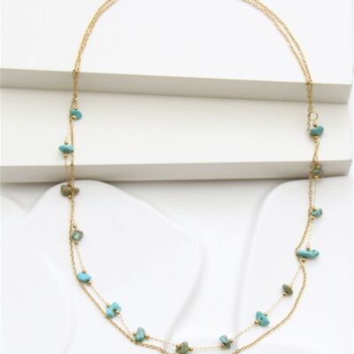 Collar de piedra turquesa en acero inoxidable bañado en oro: elegancia bohemia y chic.