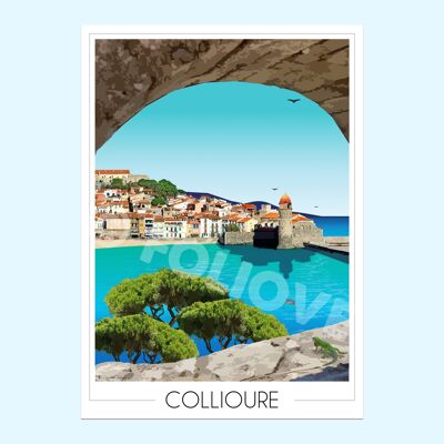 Locandina del villaggio di pescatori di Collioure 50x70 cm • Poster di viaggio