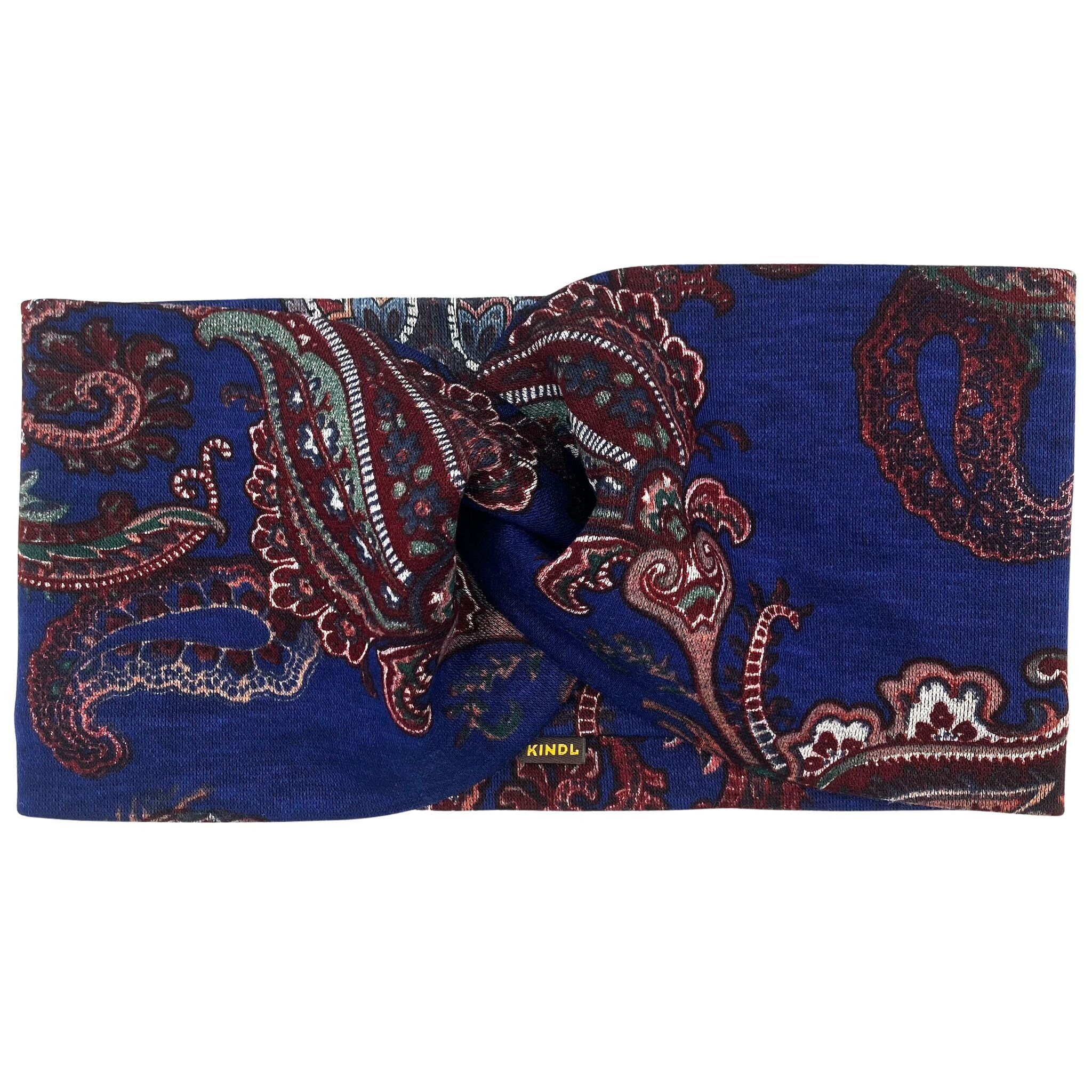 Paisley Stirnband mit Twist Blau Ponte Jersey