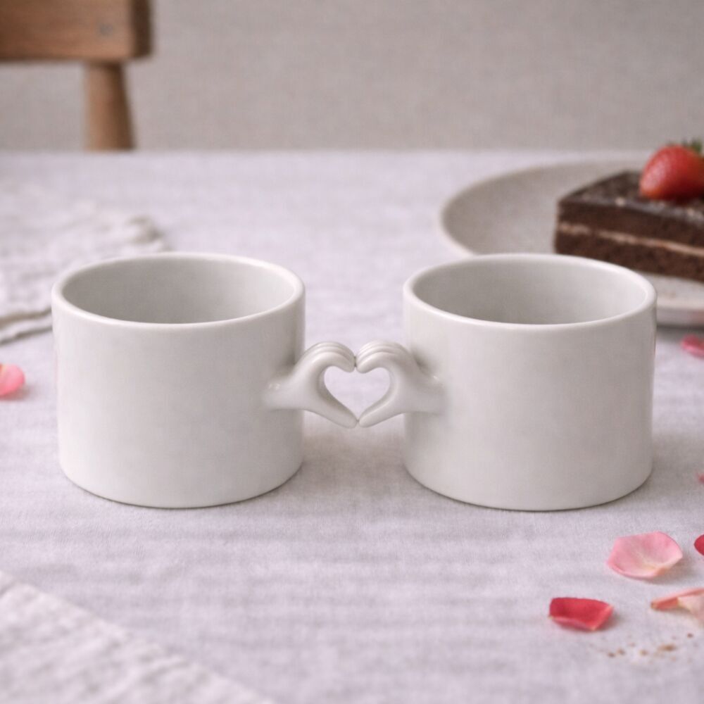 Tazze fatte a mano con gesti – Set di tazze in porcellana con gesti delle mani per coppie e regalo di San Valentino (110 ml)