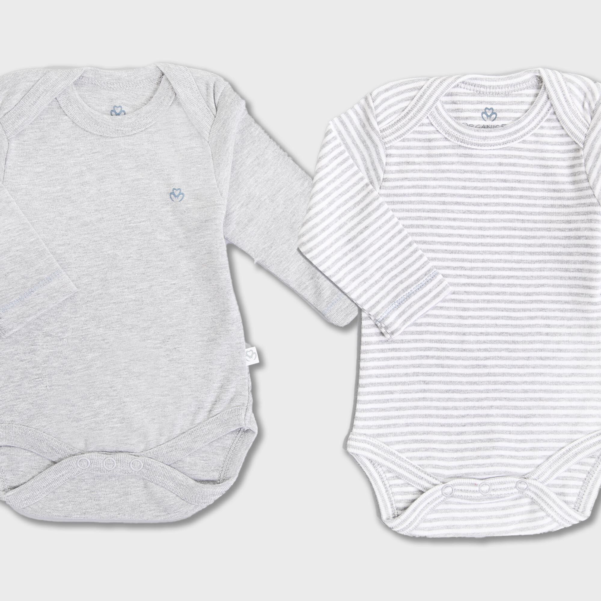 Body orgánico de manga larga para recién nacido de OrganicEra (2 piezas) - Gris jaspeado