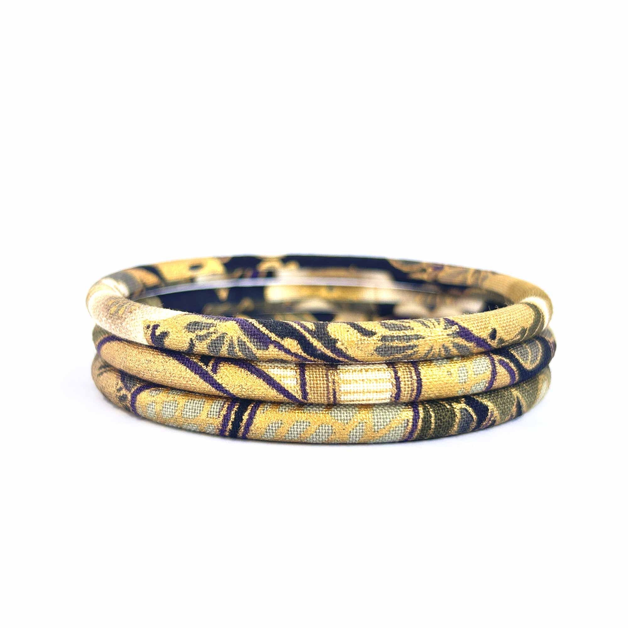 Bracciale rigido giapponese con gru e ventaglio – Nero/Beige/Oro