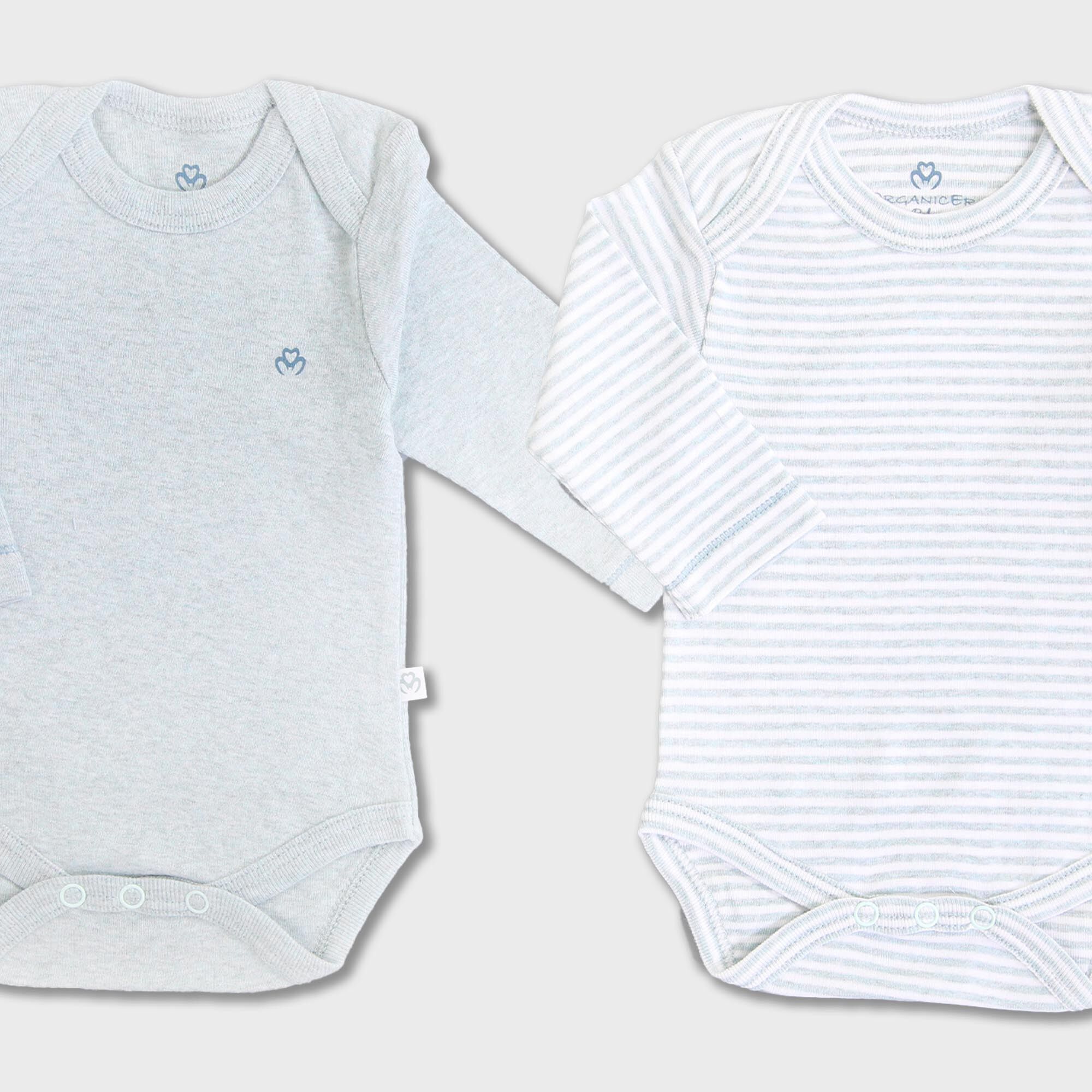 Body orgánico de manga larga para recién nacido de OrganicEra, conjunto de 2 piezas, color aguamarina melange