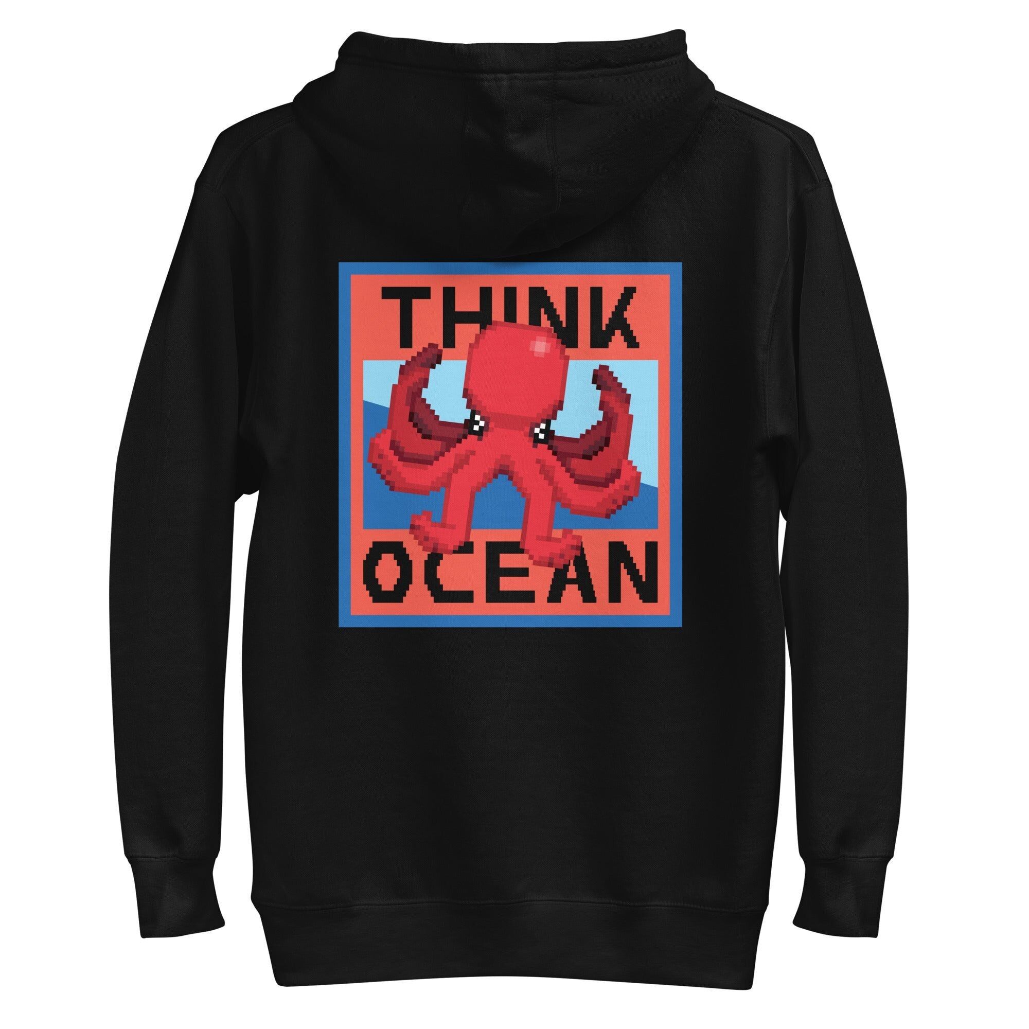 Felpa con cappuccio in misto cotone con stampa pixel art di "Think Ocean Octopus"