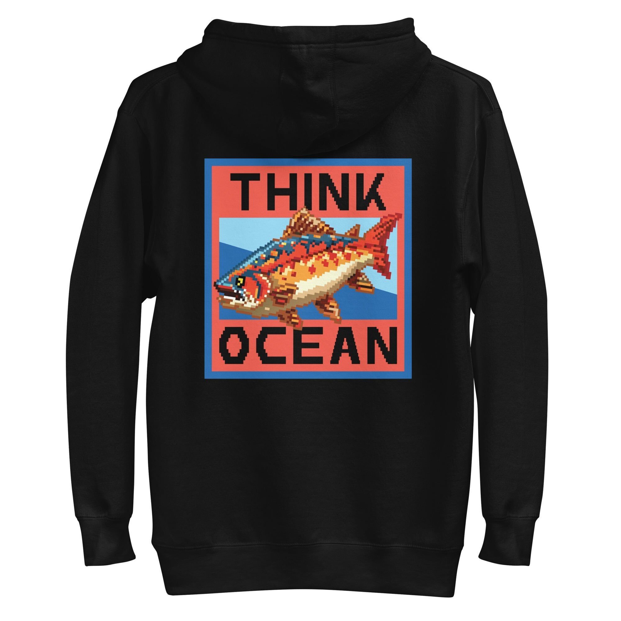 Felpa con cappuccio in misto cotone con motivo pixel art "Think Ocean Fish"