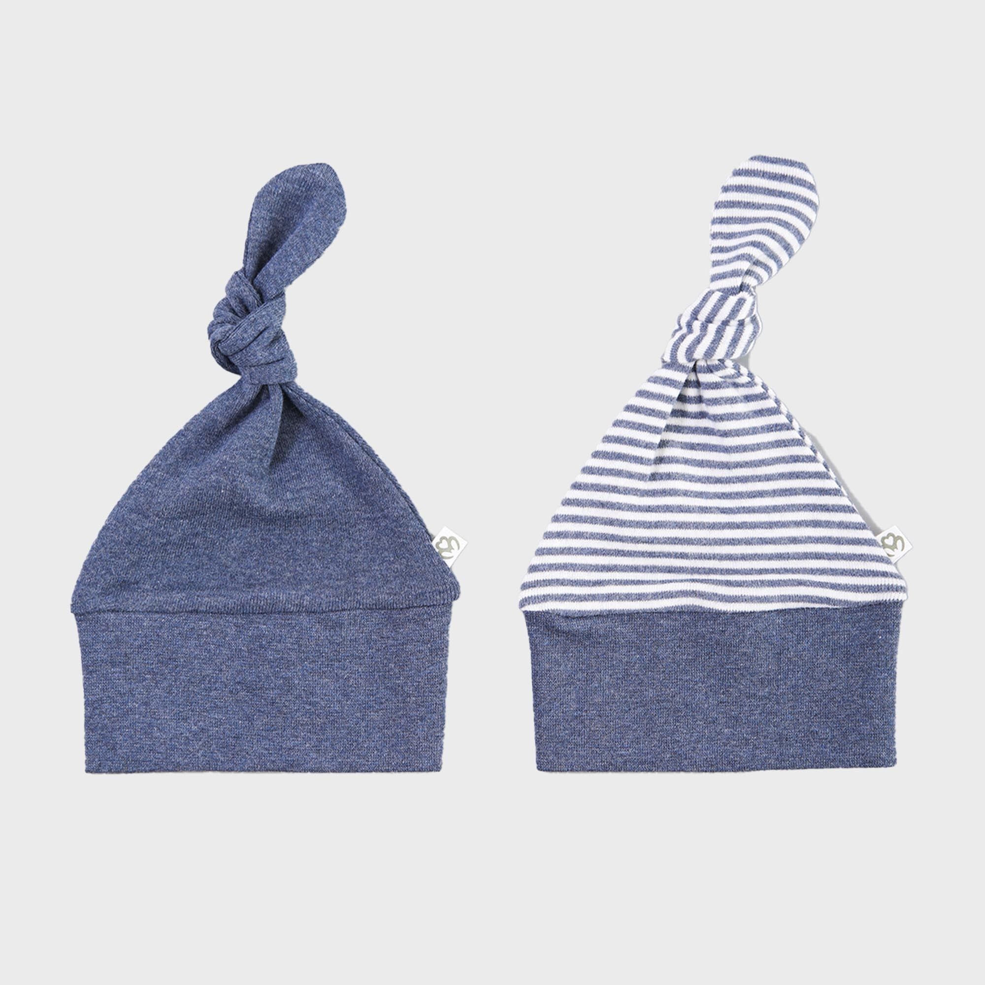 OrganicEra, Gorro orgánico para recién nacido, juego de 2 piezas, color índigo melange