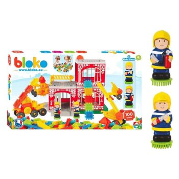 Coffret 100 Bloko + Caserne Pompiers + 2 figurines 3D - Dès 12 mois - 503635 1