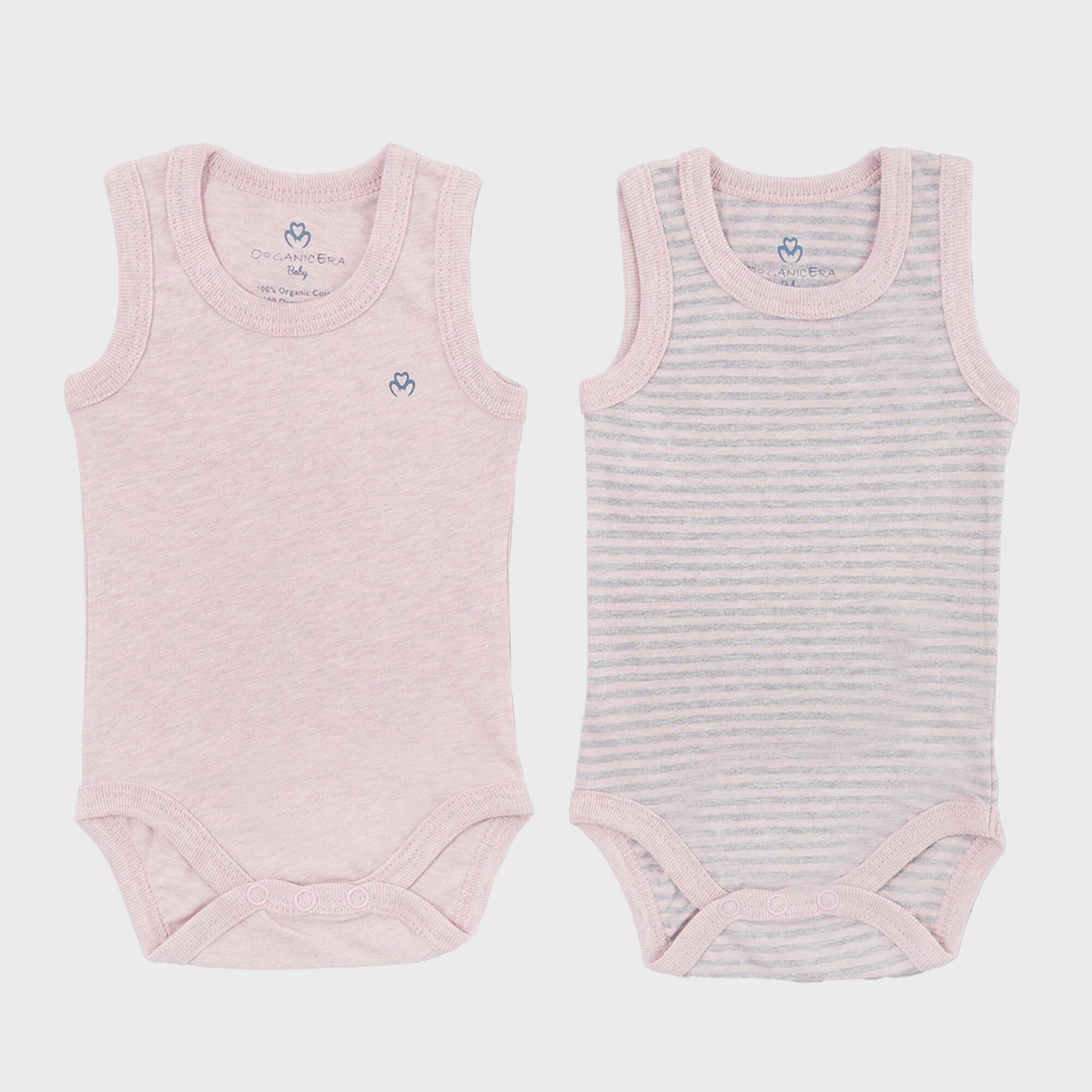 Body orgánico sin mangas para recién nacido de OrganicEra, conjunto de 2 piezas, color rosa jaspeado