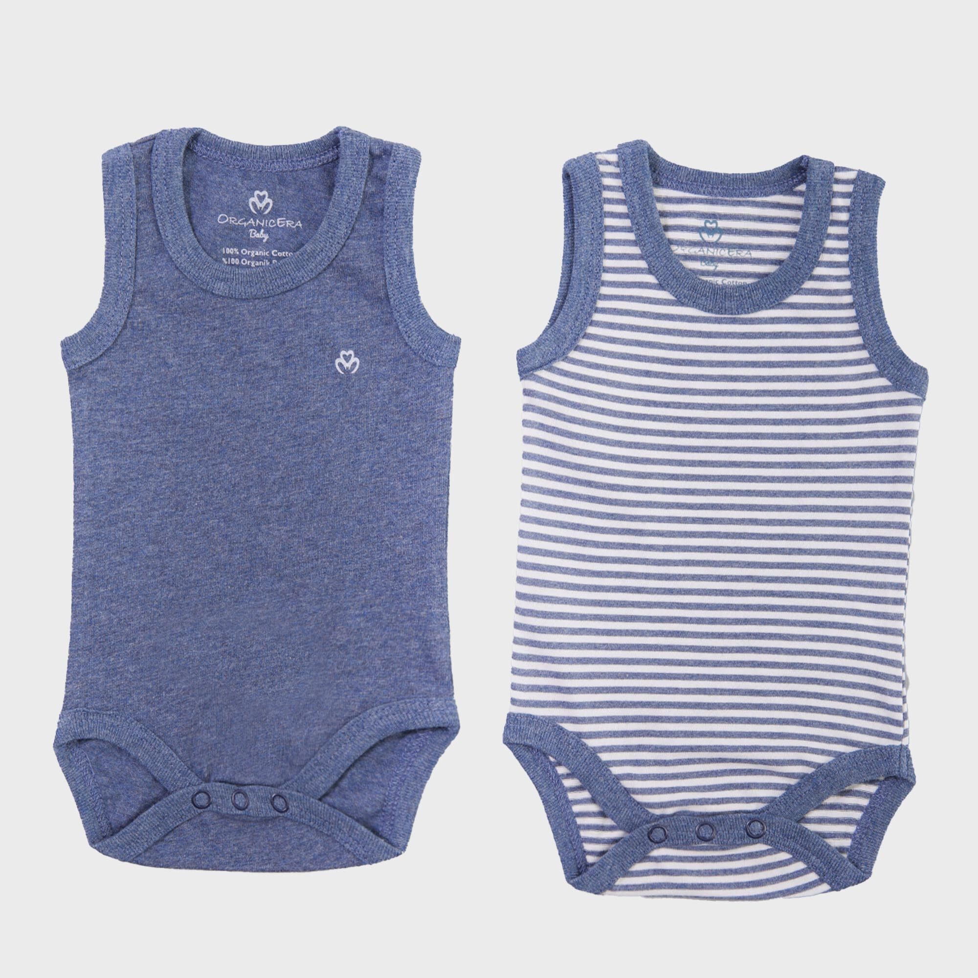 Body orgánico sin mangas para bebé OrganicEra, conjunto de 2 piezas, color índigo melange
