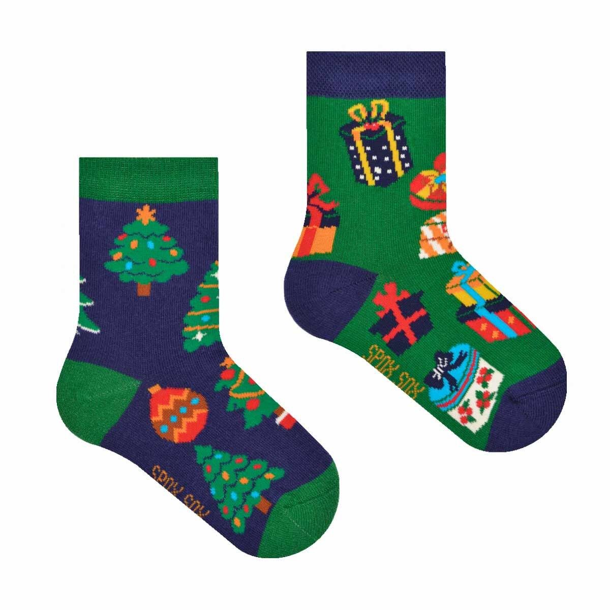 Calzini per bambini con albero di Natale e regali | Calzini di Natale - bambini | - Calzini casual spaiati