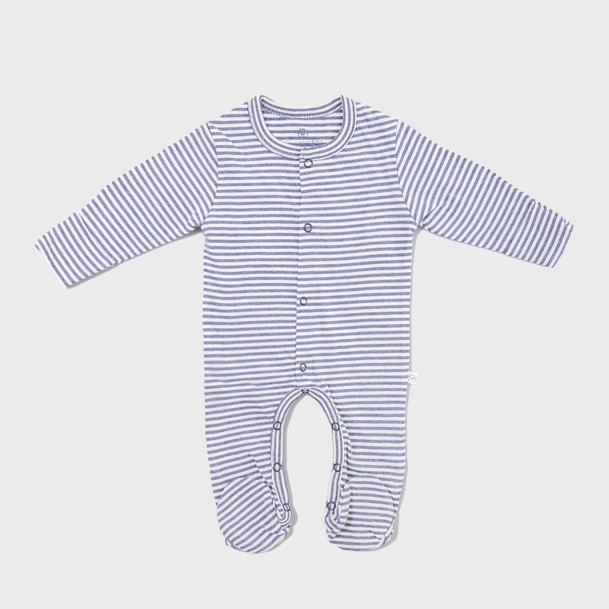 OrganicEra Organic Baby Footed Sleepsuit, Indigo Melange Striped