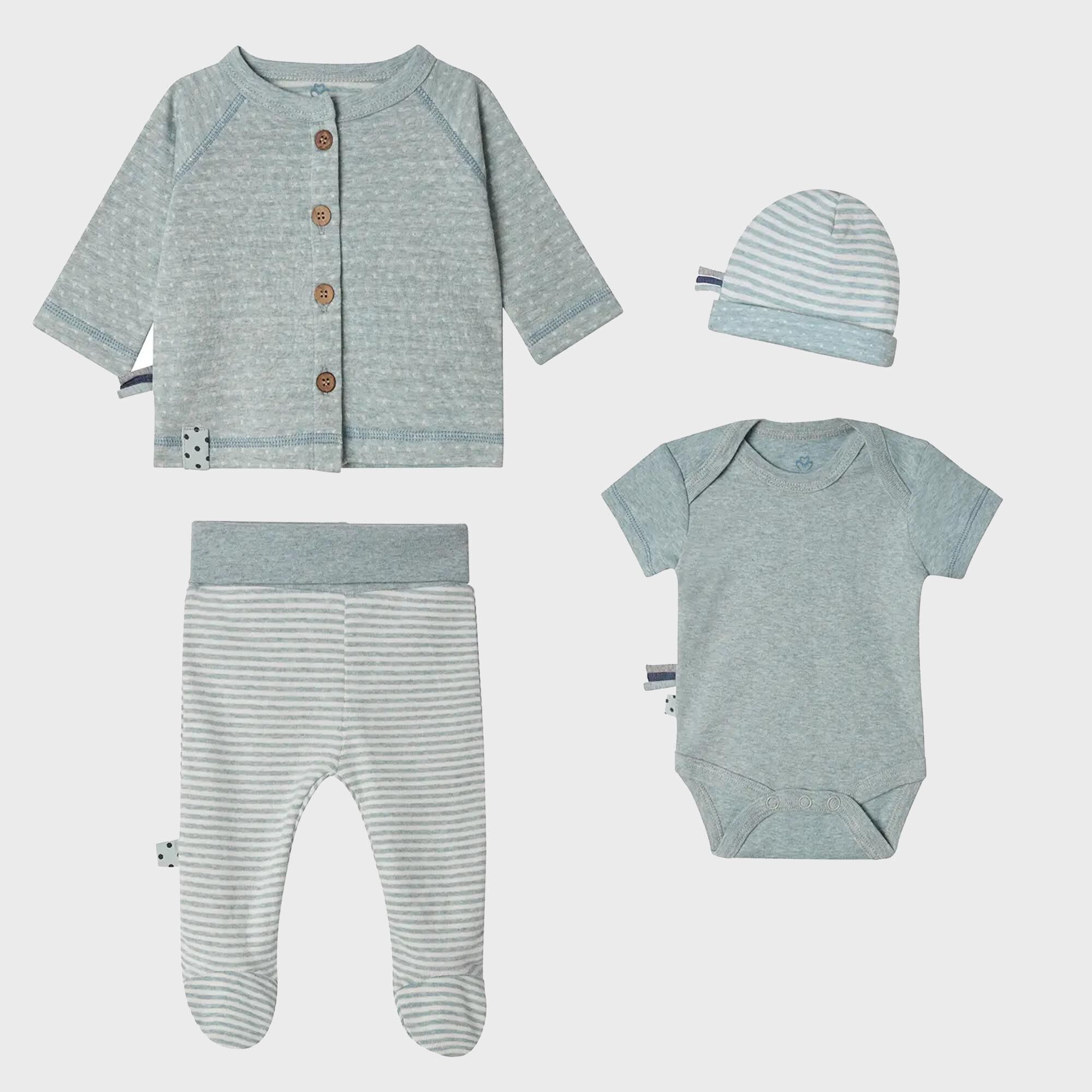 Set de lactancia orgánico para recién nacidos OrganicEra, 4 piezas, Aqua Melange