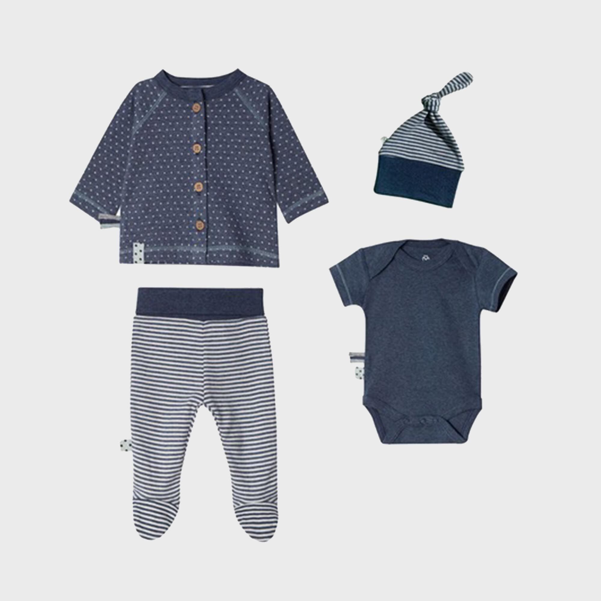 Set de lactancia orgánico para recién nacidos OrganicEra, 4 piezas, índigo melange