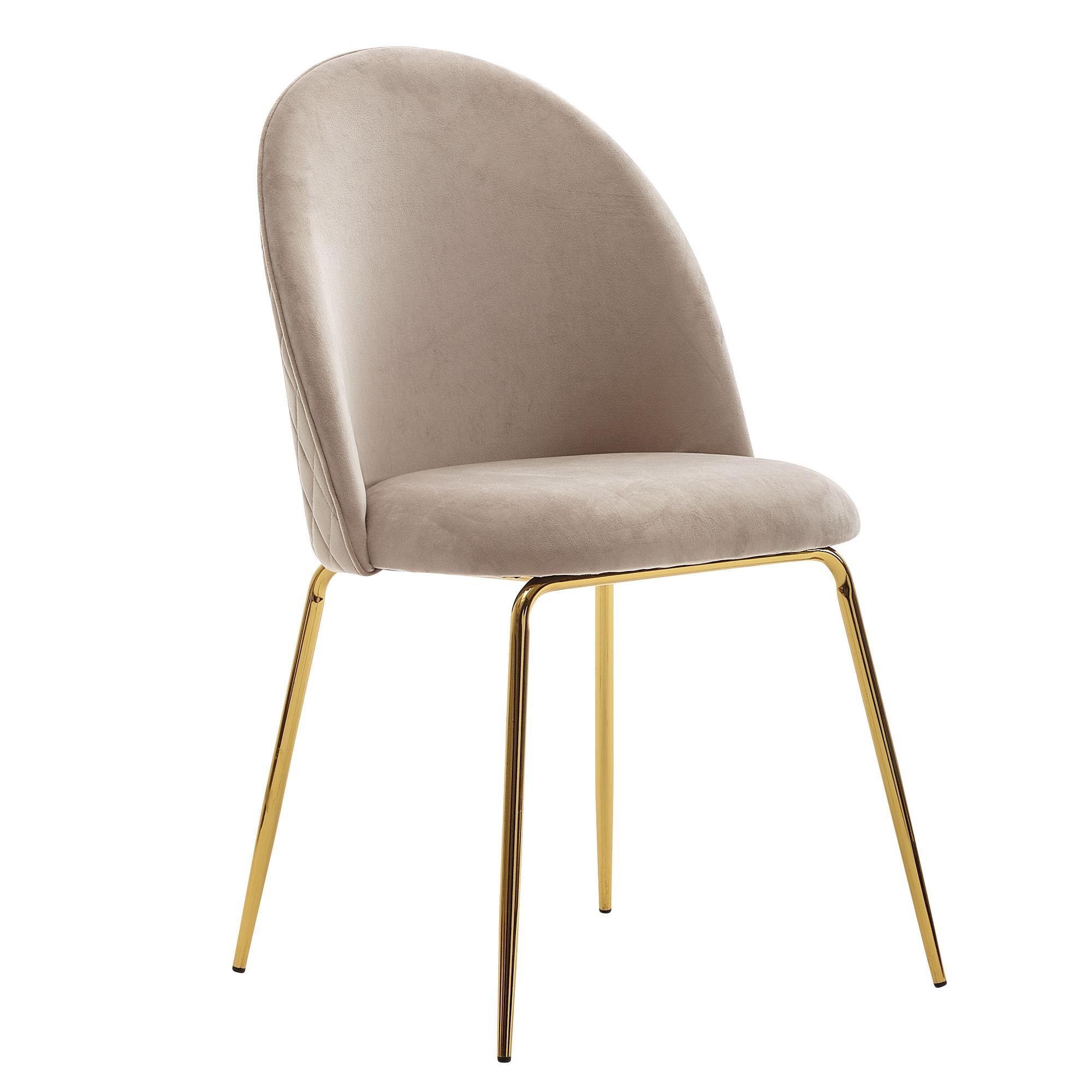 Designer dining chair set of 2, beige velvet upholstered, fabric kitchen chair with gold legs, Scandinavian shell chair, upholstered chair with velvet cover