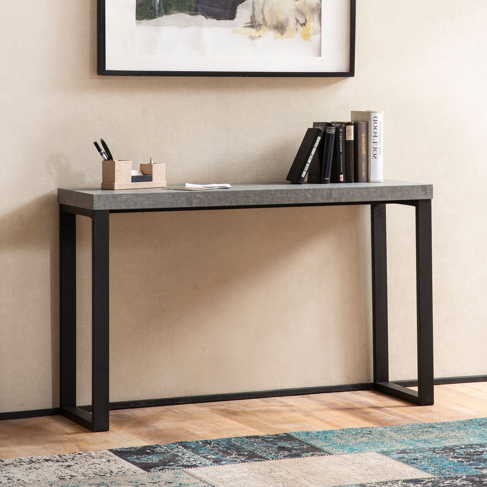 Console table concrete look / black 120x40x76 cm design sideboard hall, storage table gray narrow, hall table with metal legs, hall table long high, small desk
