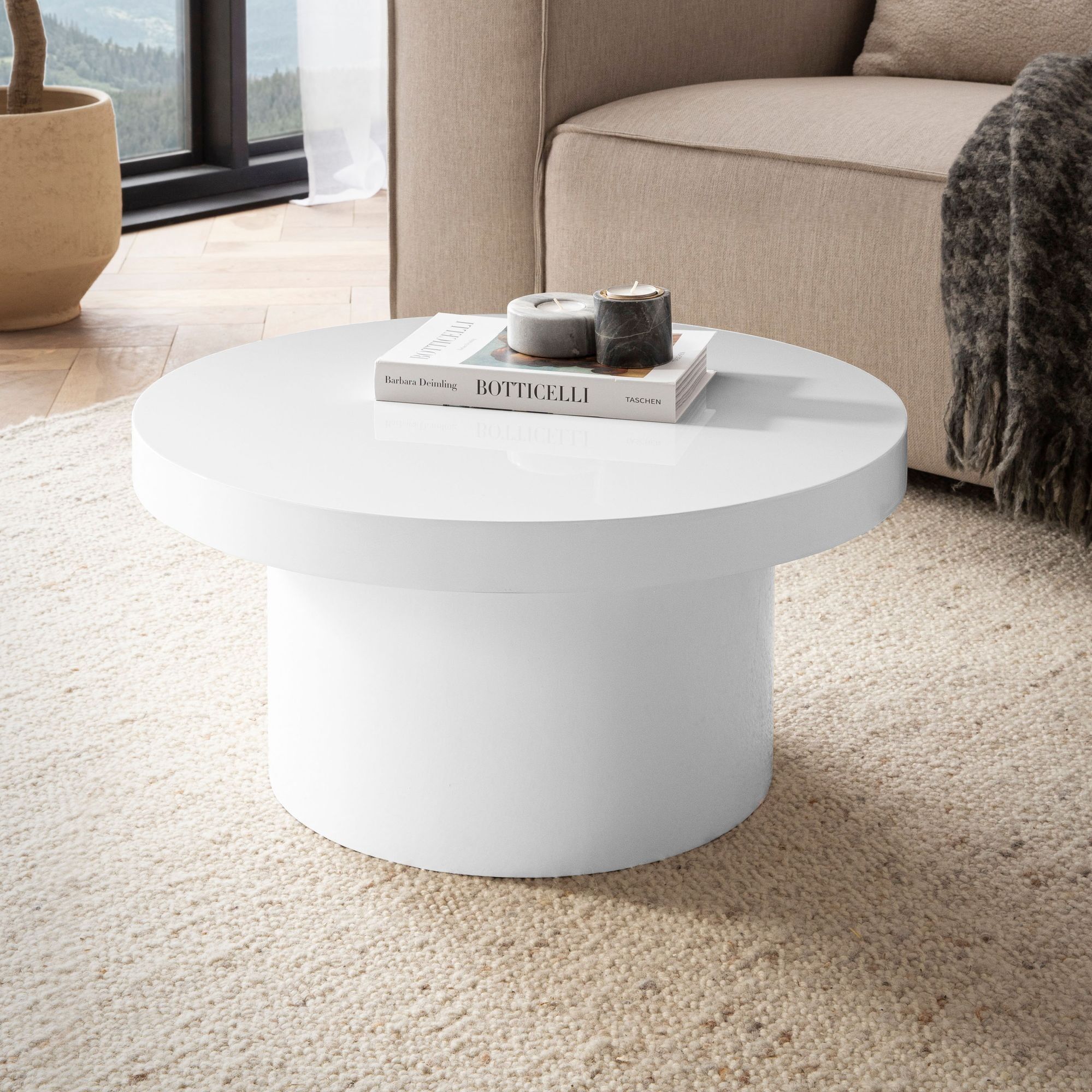 Coffee table 60x60x30 cm white coffee table in high-gloss modern, designer coffee table round, coffee table in mushroom shape, coffee table side table small