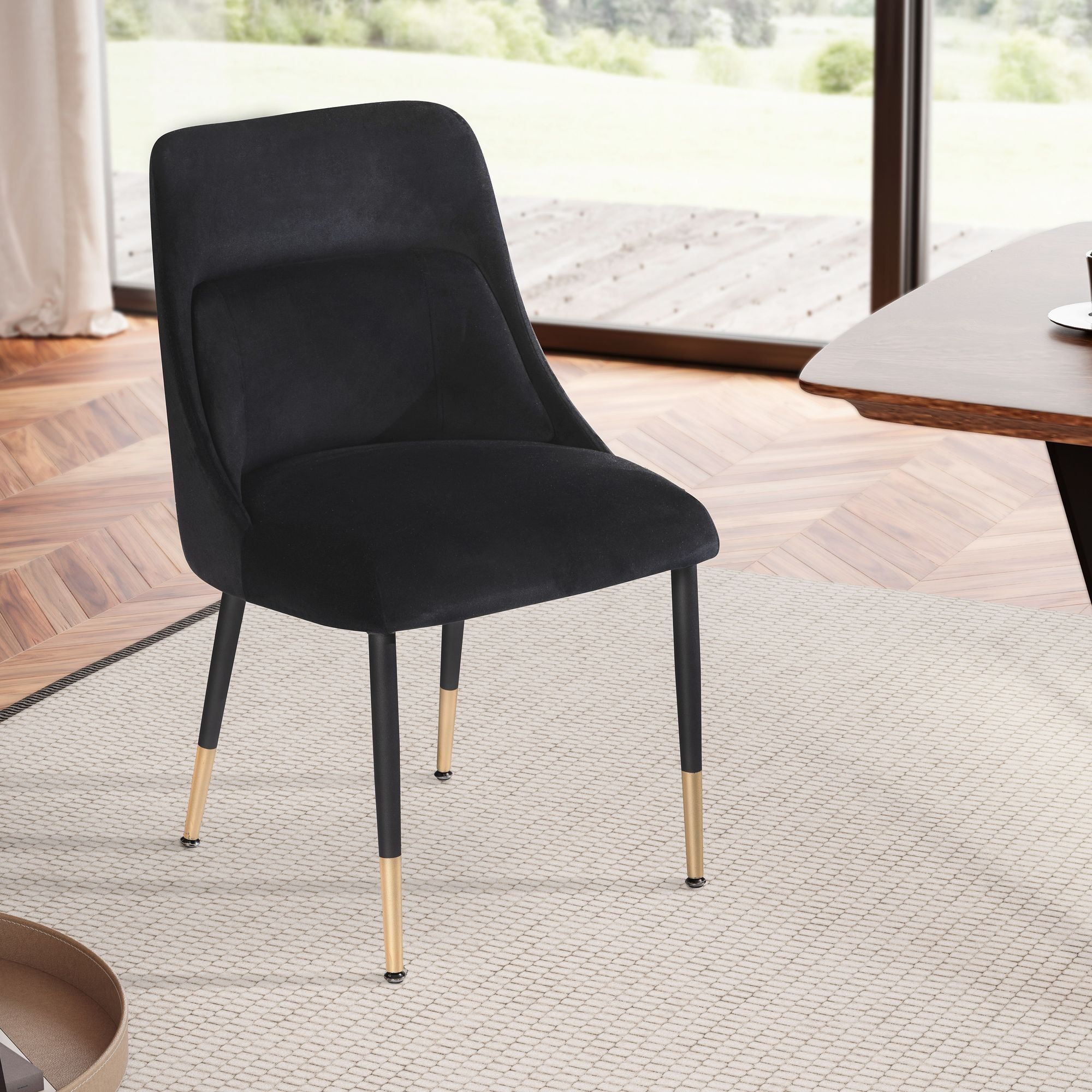 Silla de comedor de terciopelo negro, silla de cocina con patas de metal, silla moderna tipo cubo, silla tapizada con tapizado de tela, silla tapizada con cojín de respaldo integrado