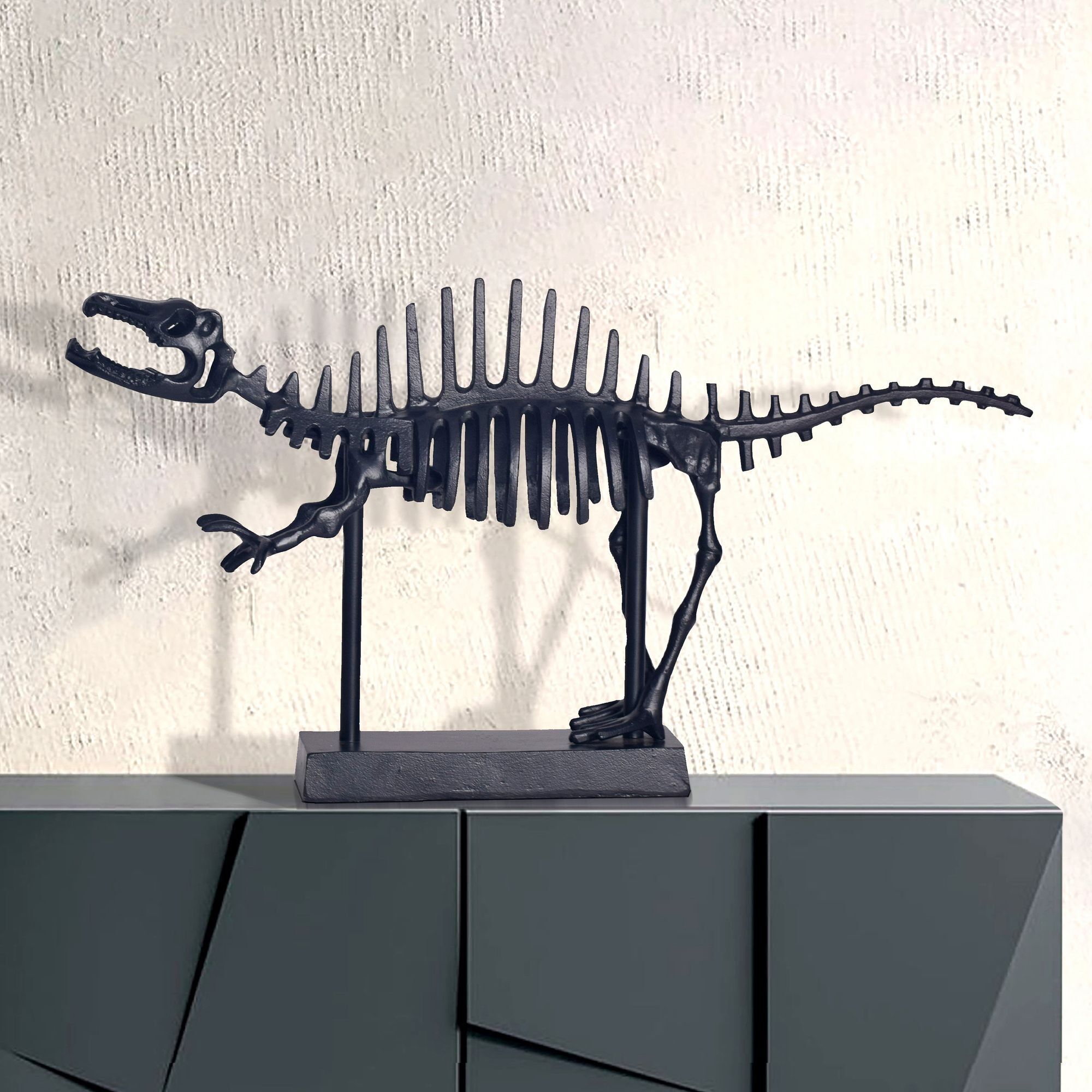 Decorative T-Rex figure aluminum black dino statue 62 cm with base, design metal decoration aluminum modern, table decoration home decoration aluminum decoration, decoration home accessory