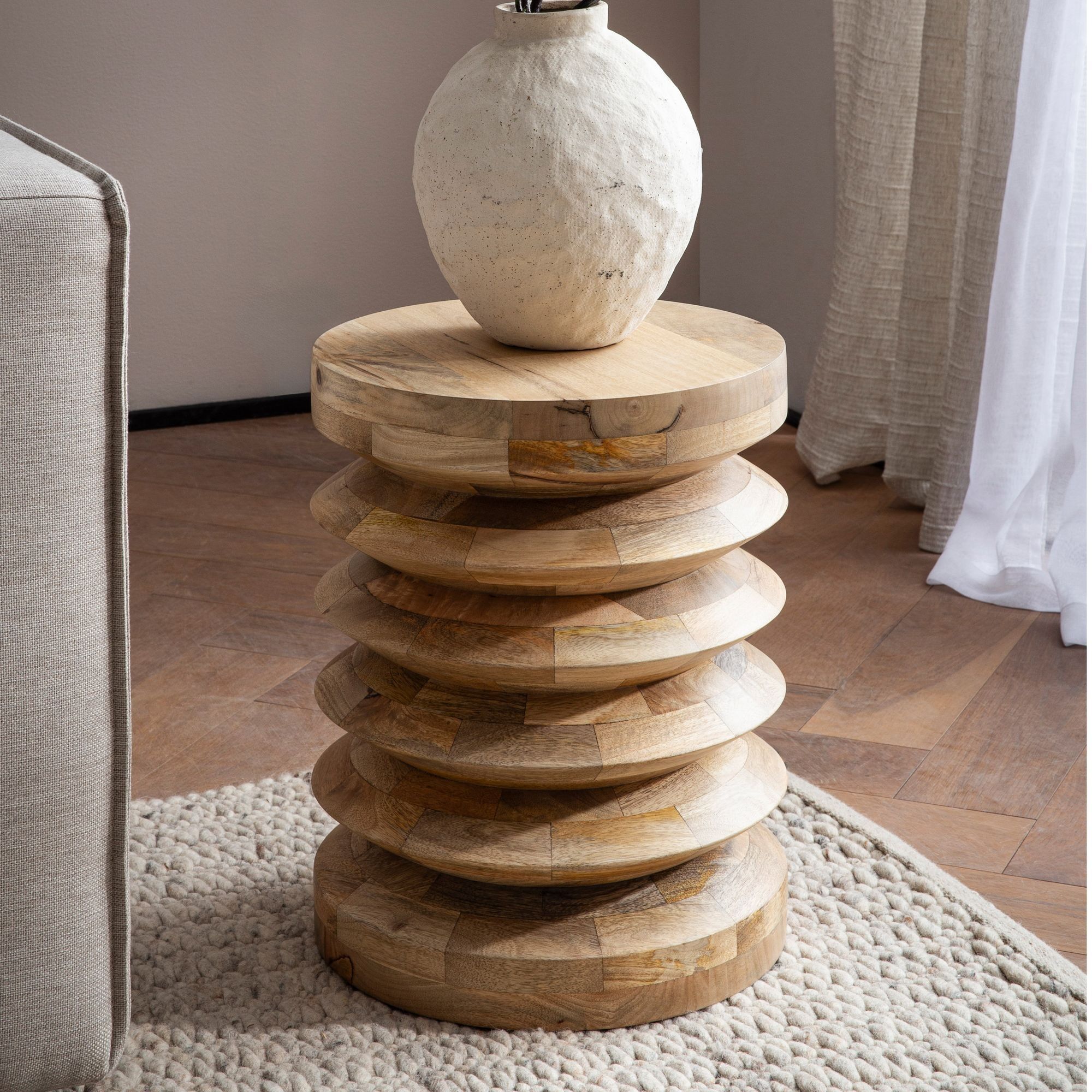 Table d'appoint 35x35x45 cm en bois de manguier massif blanchi naturellement