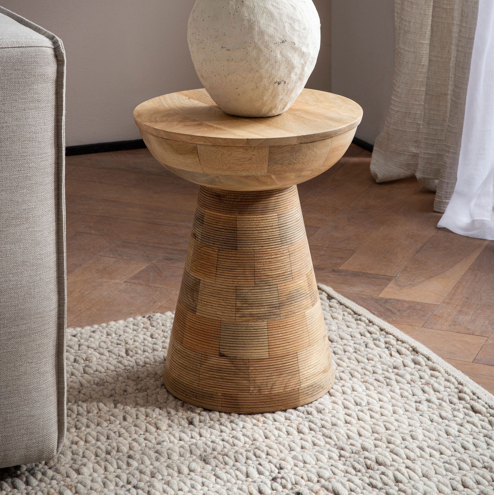 Table d'appoint 37x37x45 cm en bois de manguier massif blanchi naturellement