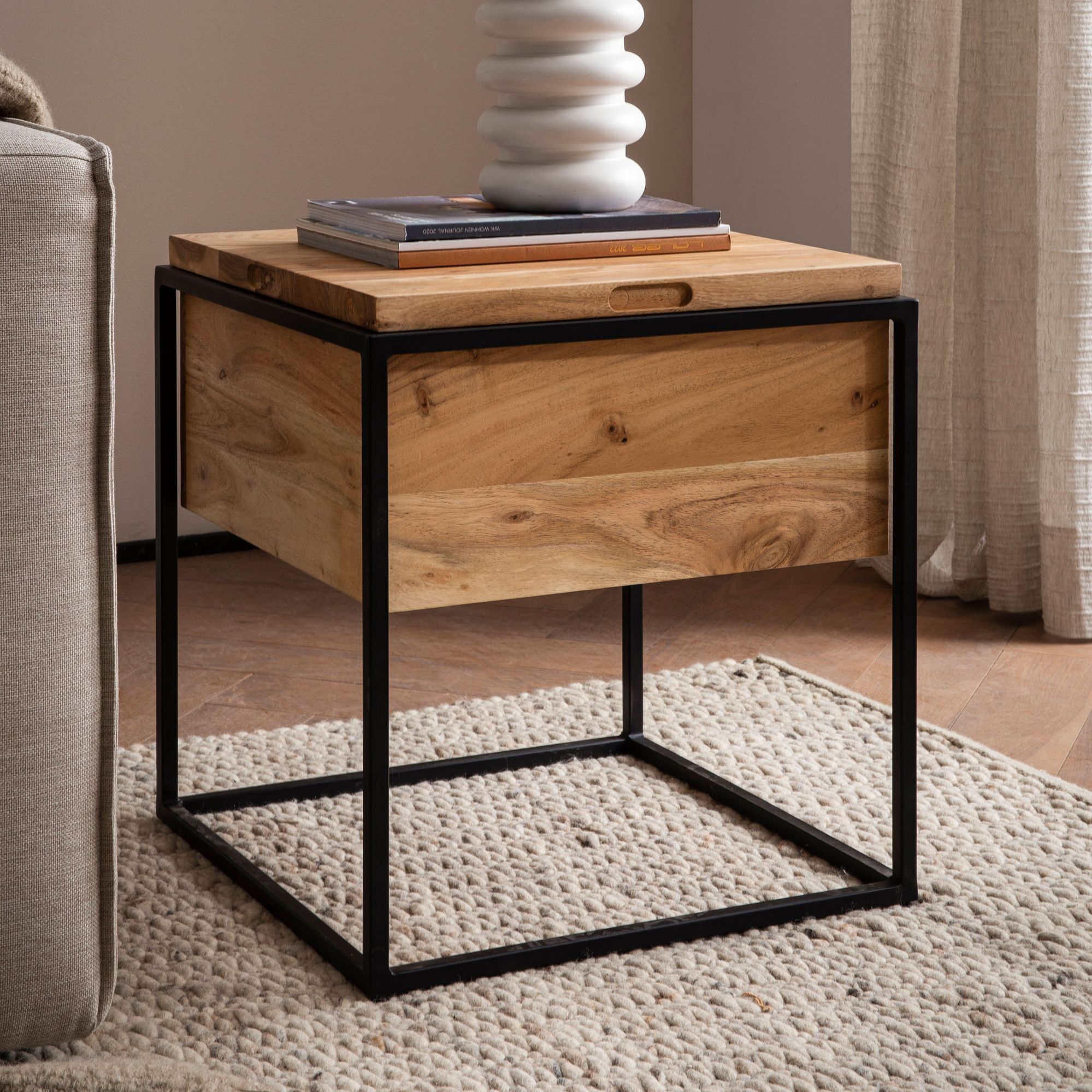 Side table 47x47x51 cm acacia solid wood / metal