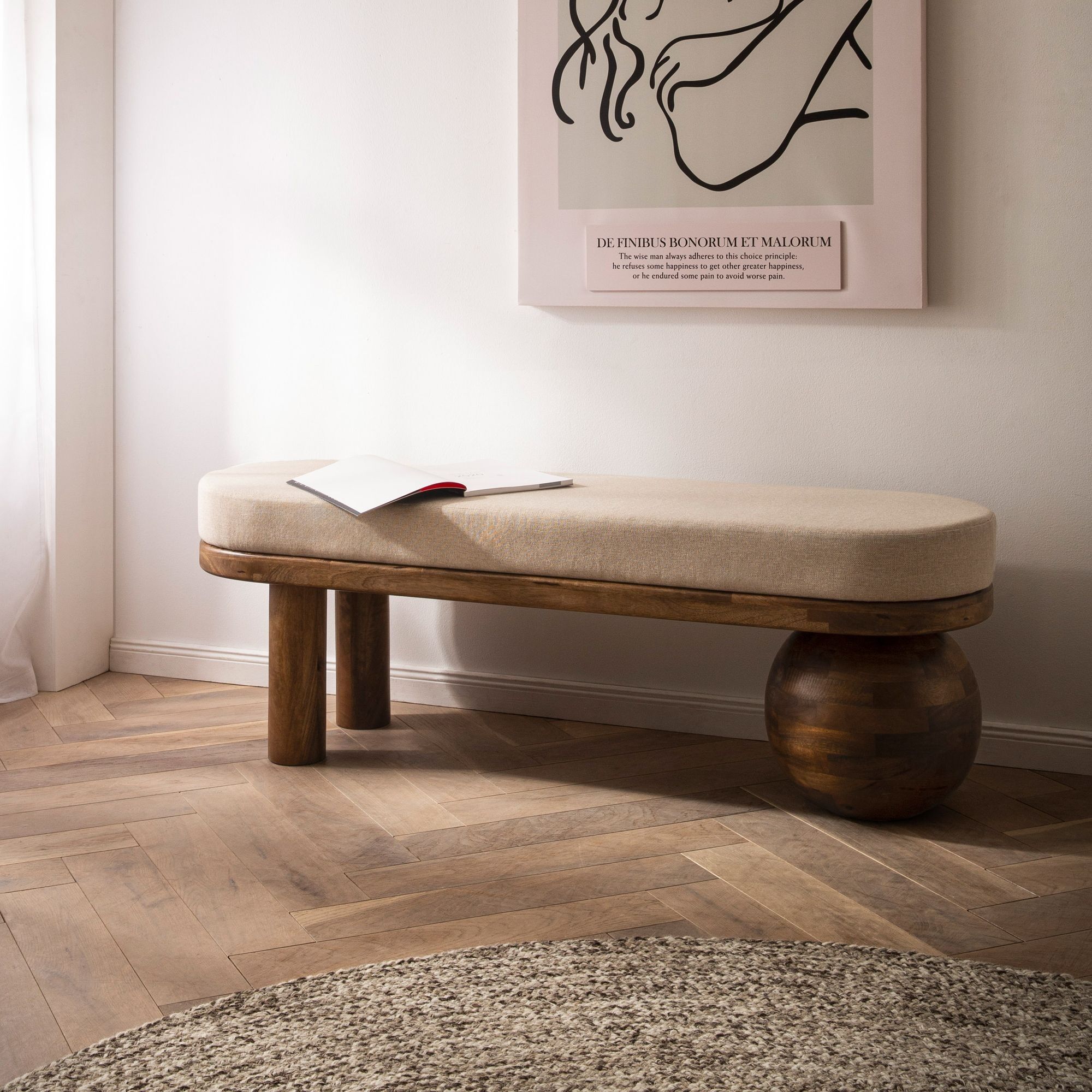 Banc 140x40x47 cm bois de manguier massif/tissu