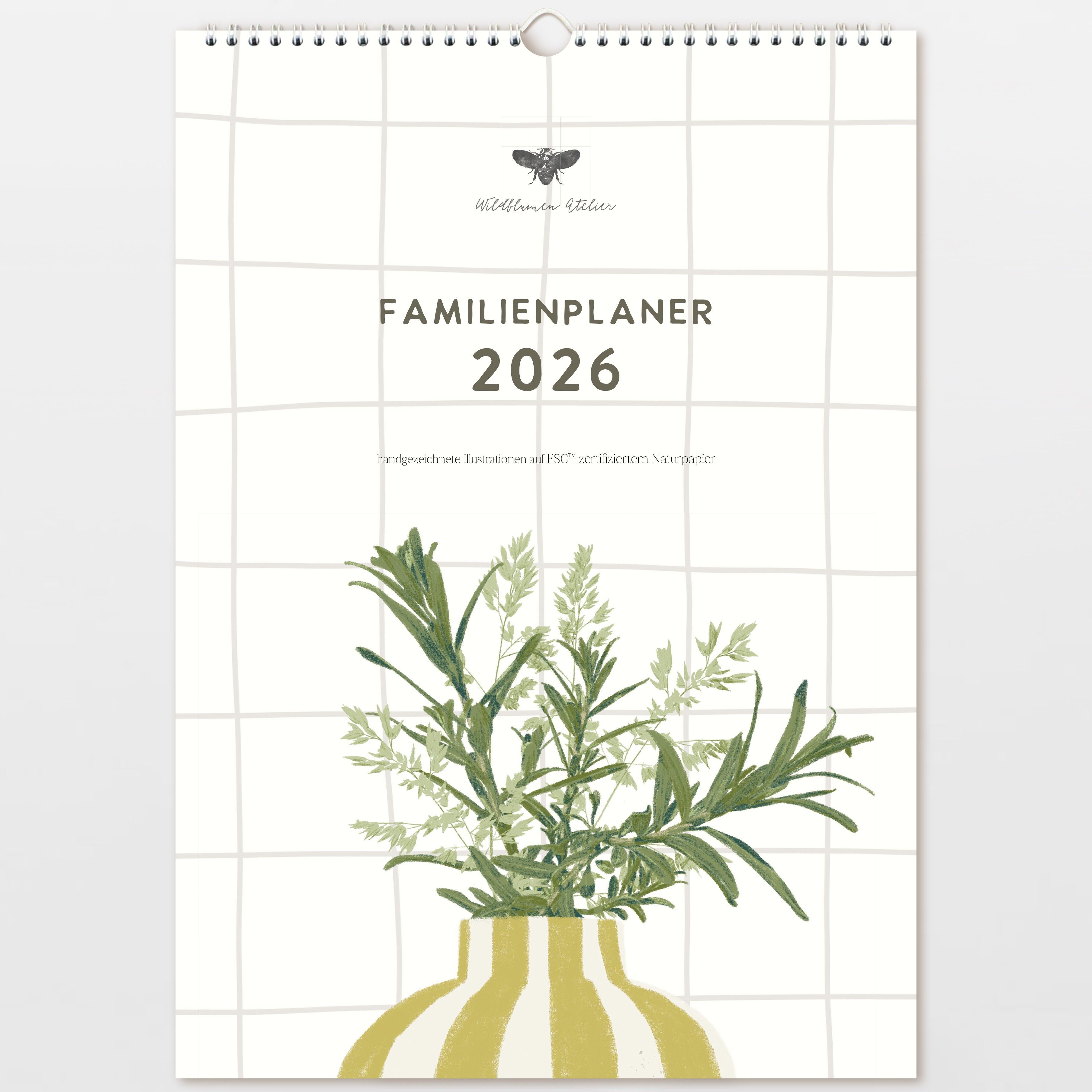 Familienplaner 2026 Kalender mit handgezeichneten Blumen FSC